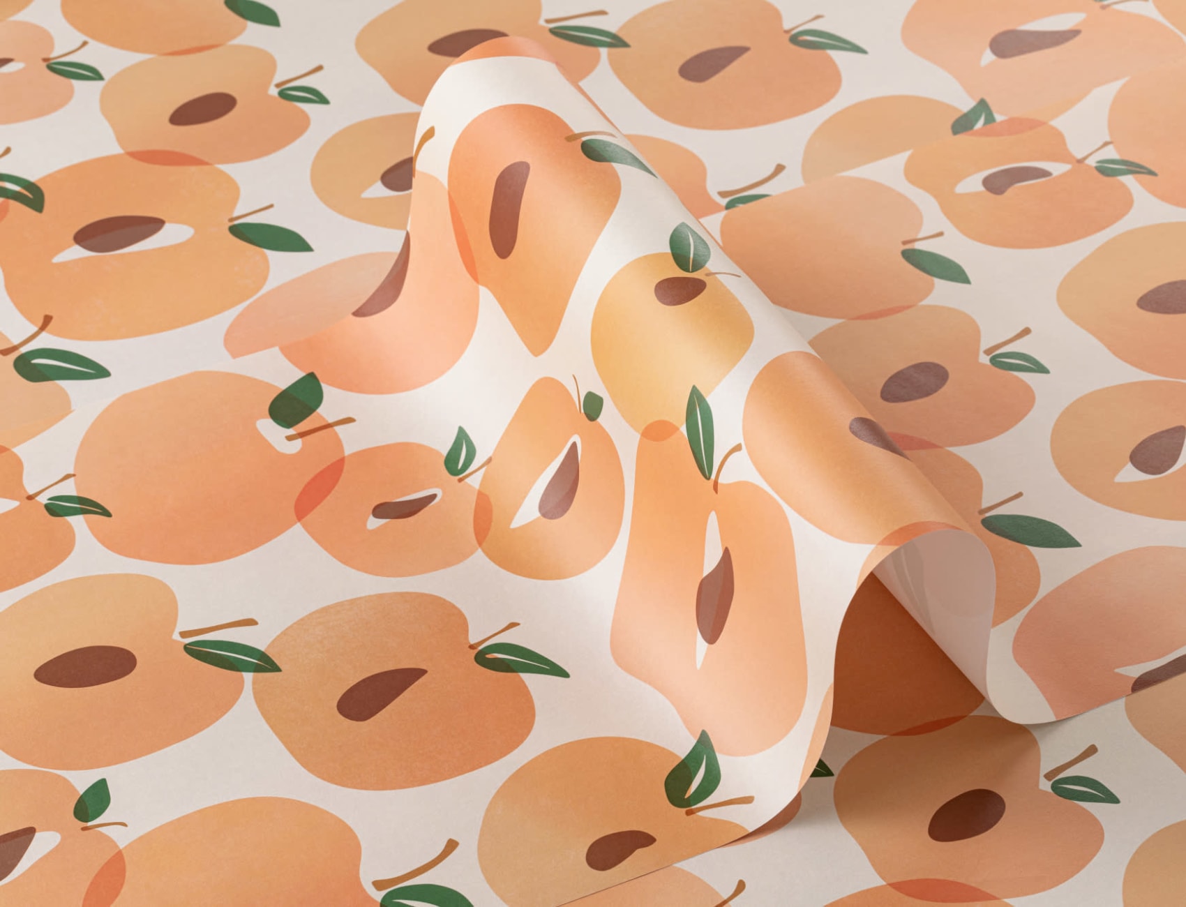 Abstract Modern Peach Fruit Repeat Pattern Wallpaper