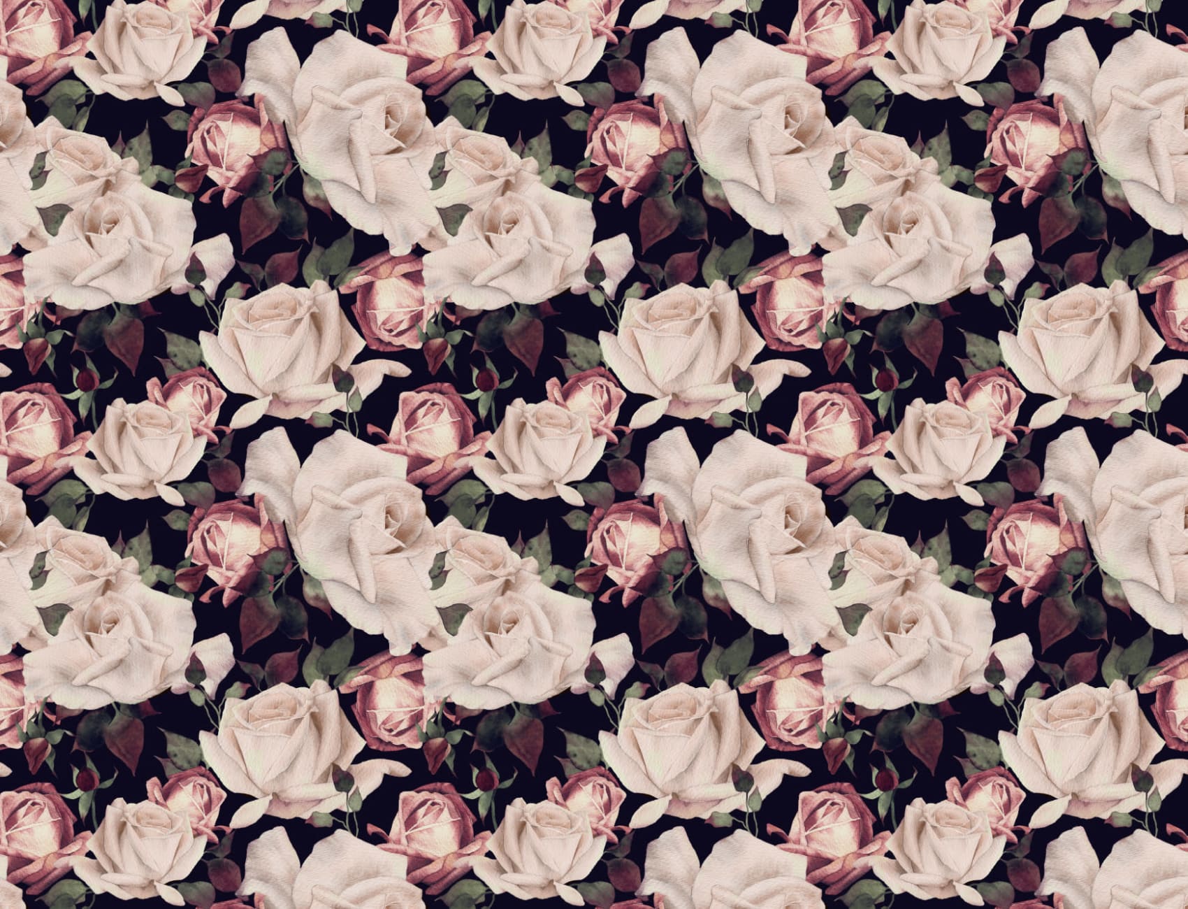 Fototapete Rosa Blumen in Dunklen Aquarellfarben