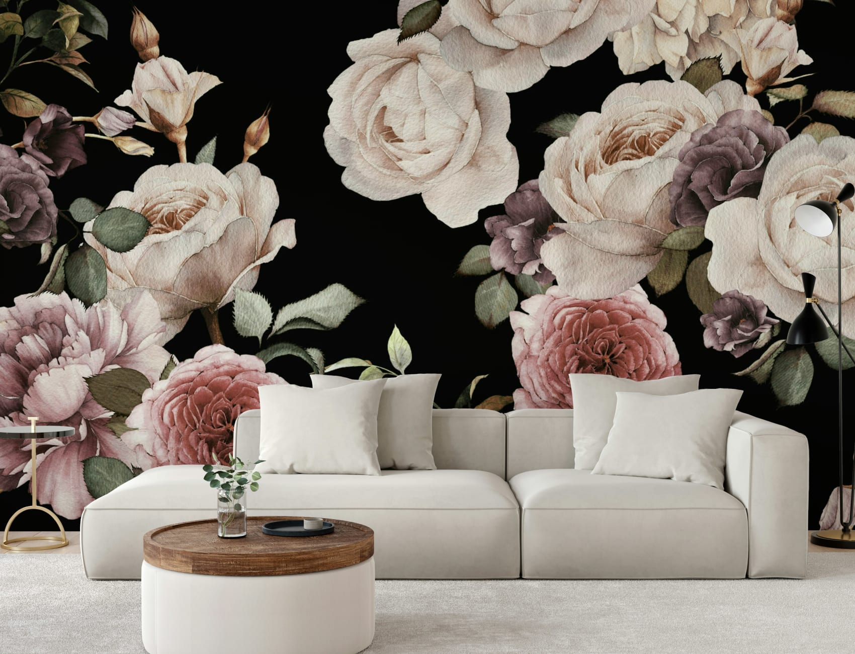 Purple & Pink Dark Floral Wallpaper Mural