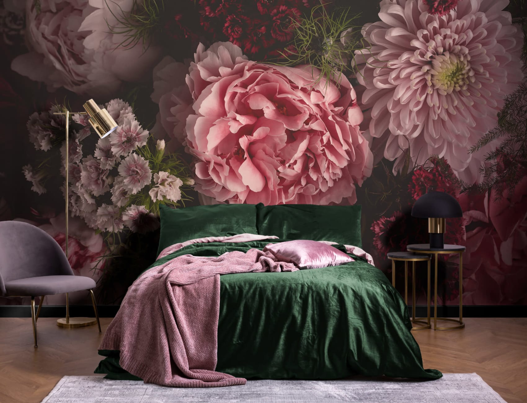 Pink Photographic Oversized Dark Moody Floral Wallpaper Mural