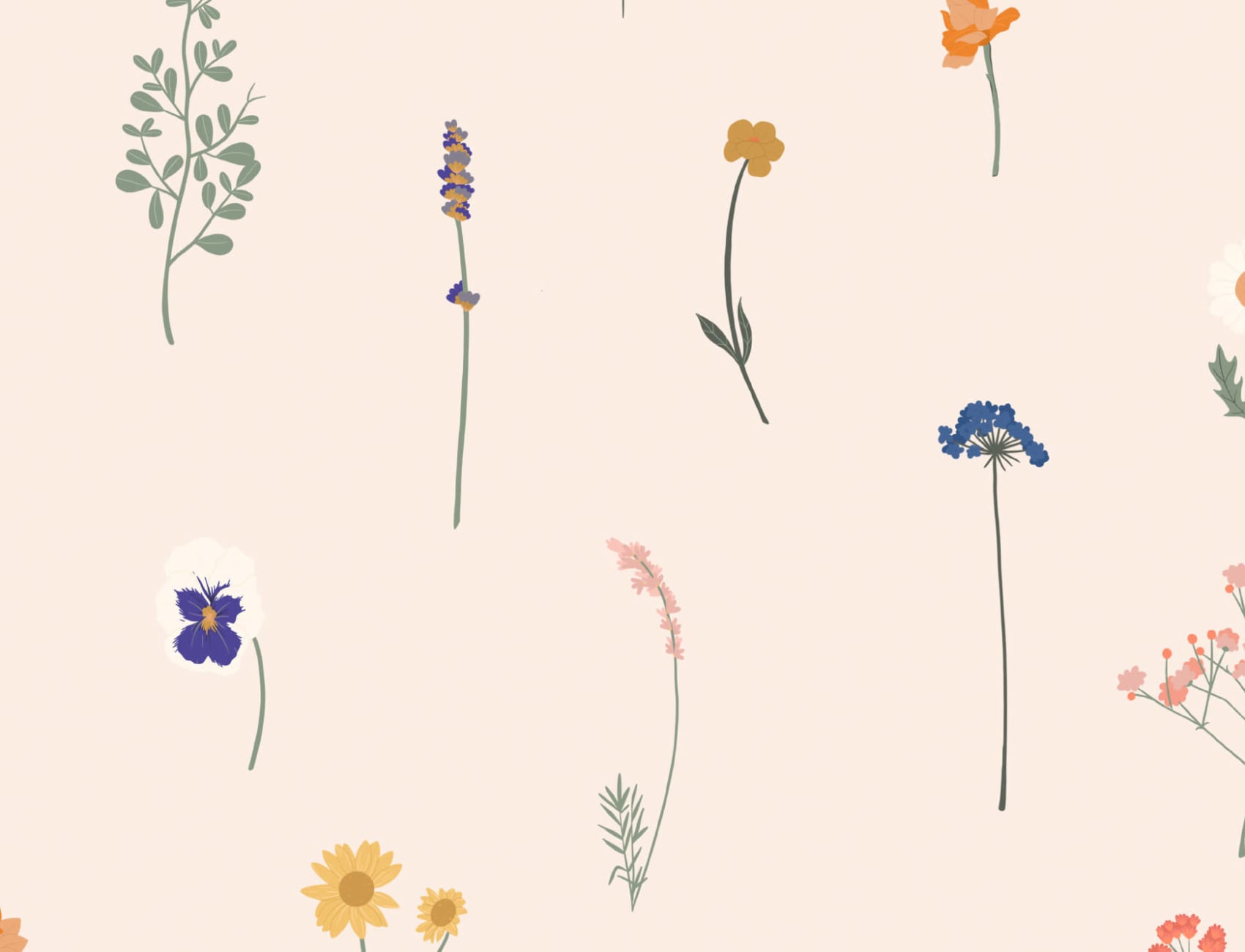 Pressed Flower Repeat Pattern Wallpaper
