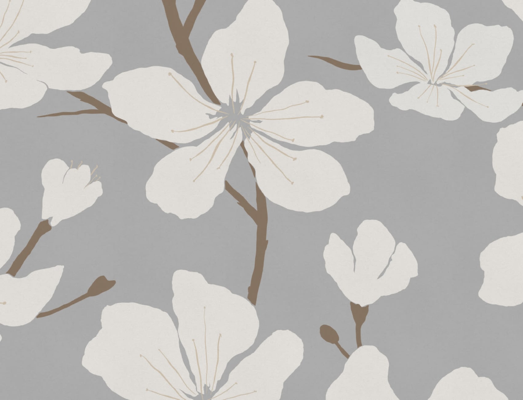 Grå og hvit illustrert blomst tapet