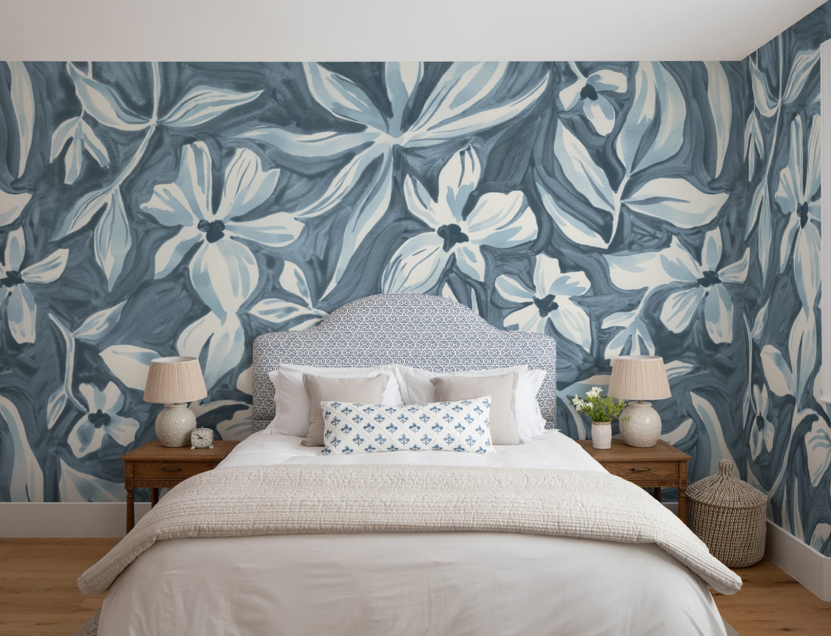 Blå elegant botanisk design mural-tapeter