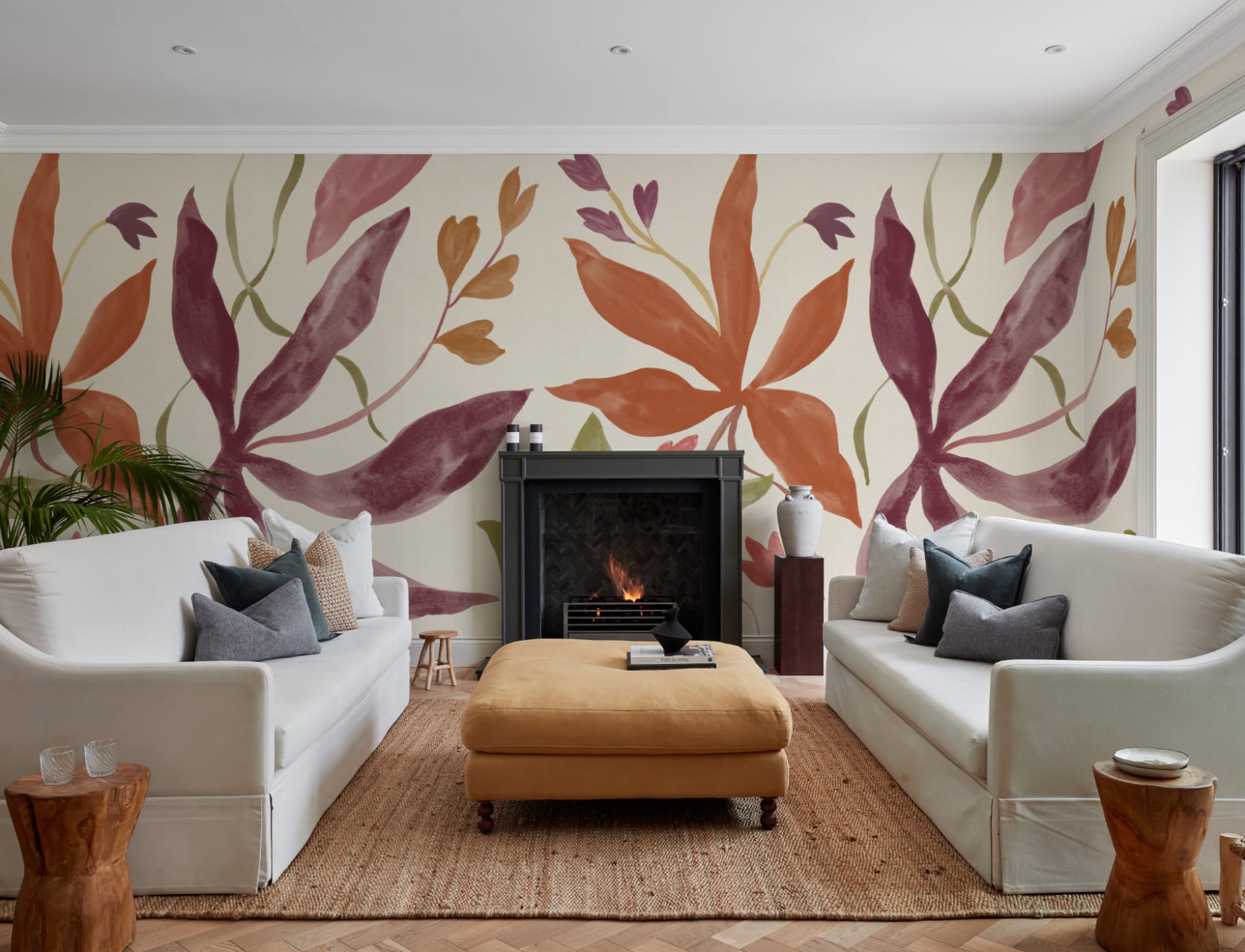 Multicolor Watercolor Leaf Botanical Mural for Vibrant Atmosphere