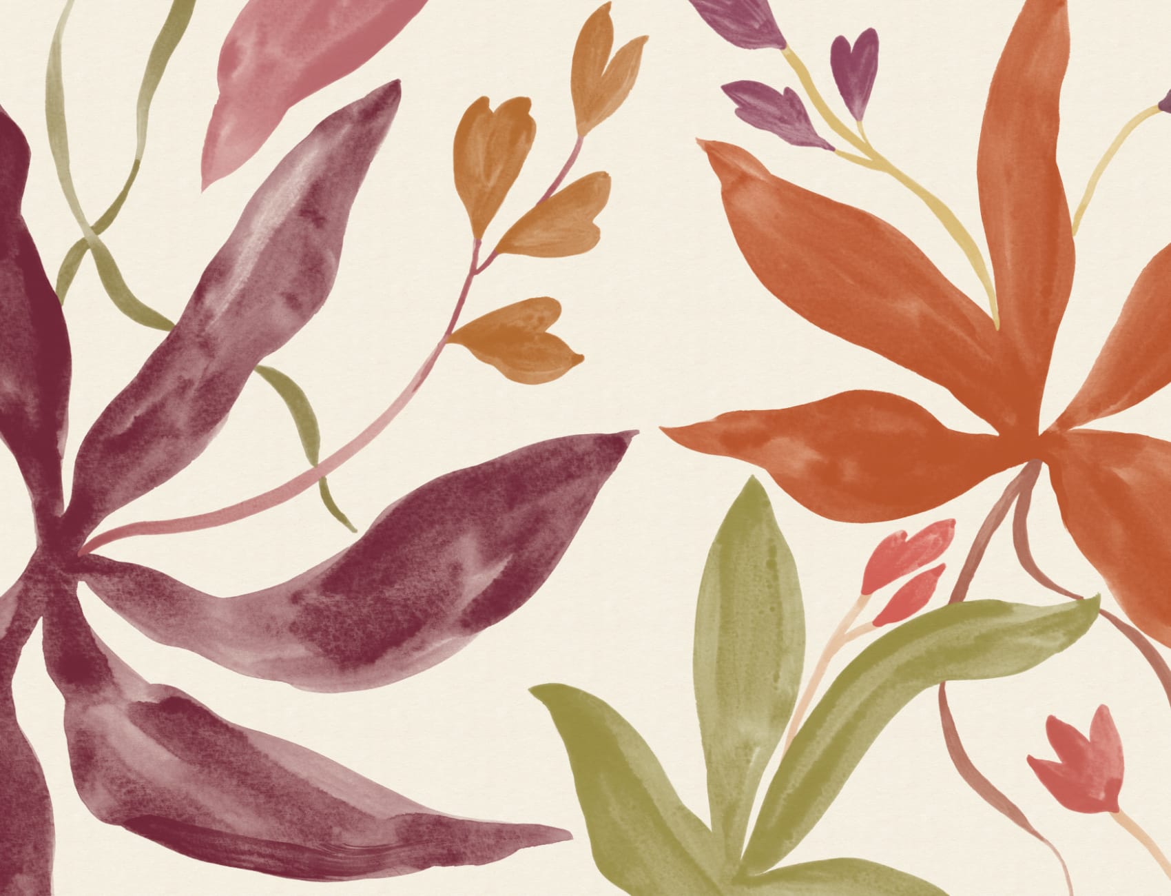 Multicolor Watercolor Leaf Botanical Mural for Vibrant Atmosphere