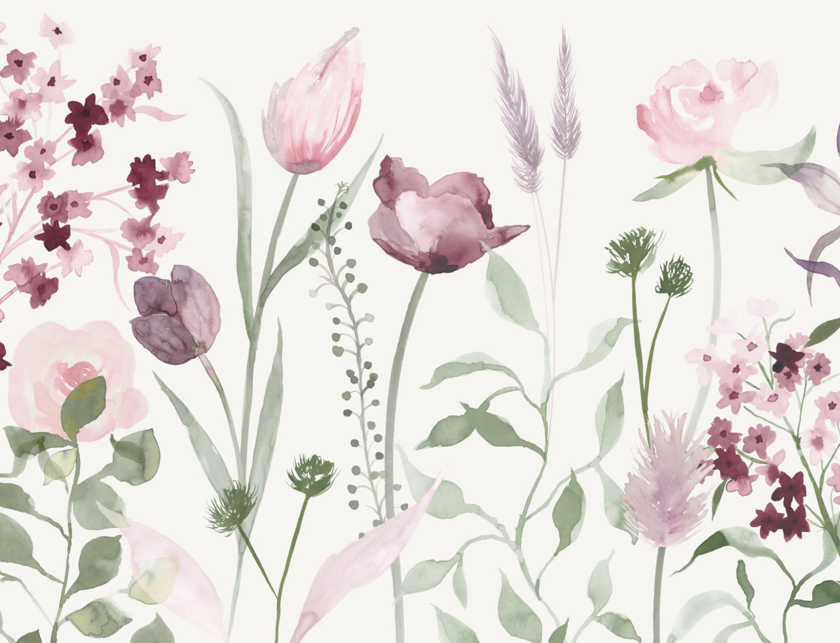Carta da Parati Rosa e Verde a Fiori Grandi