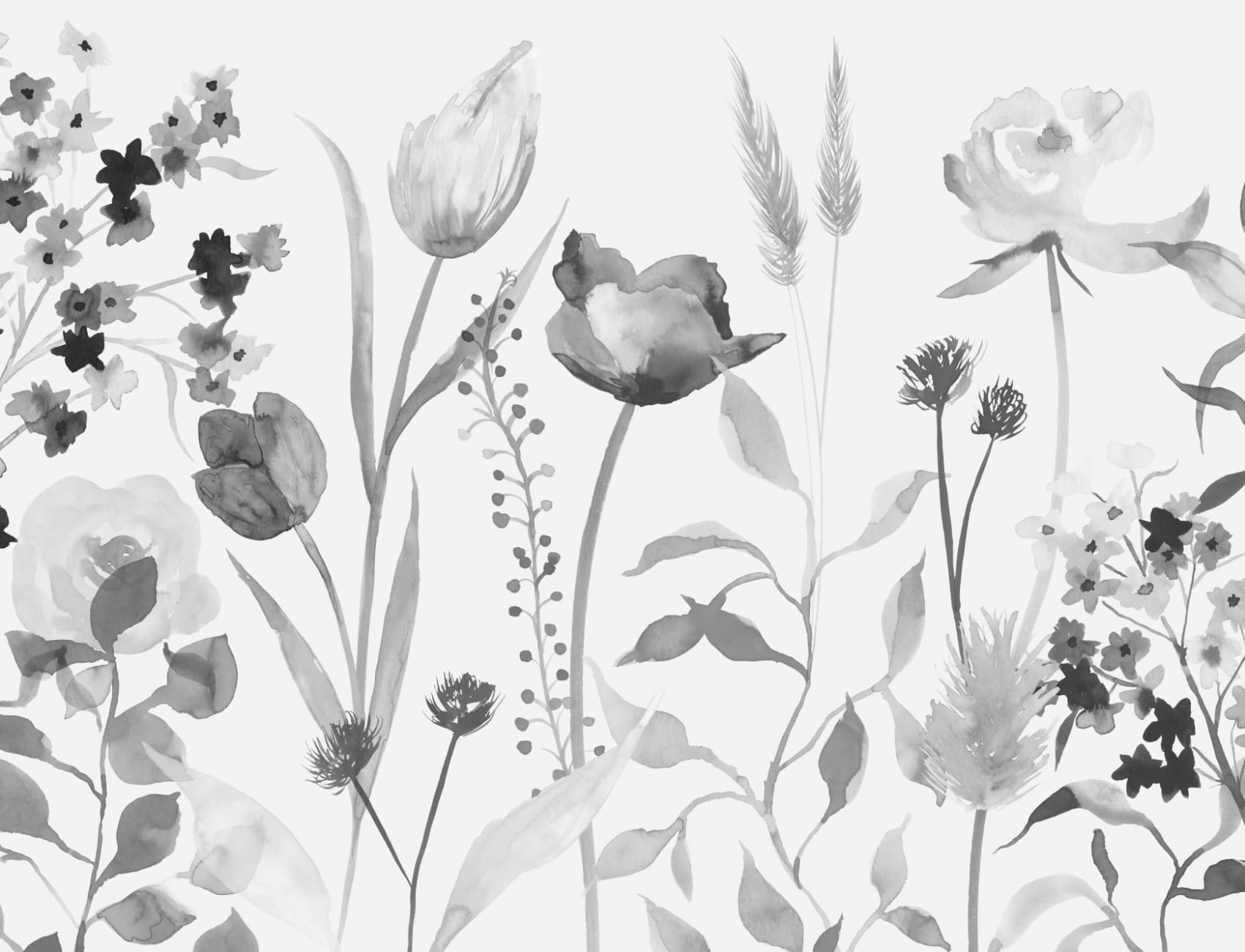 Papier Peint Panoramique Gris avec Fleurs Grandes