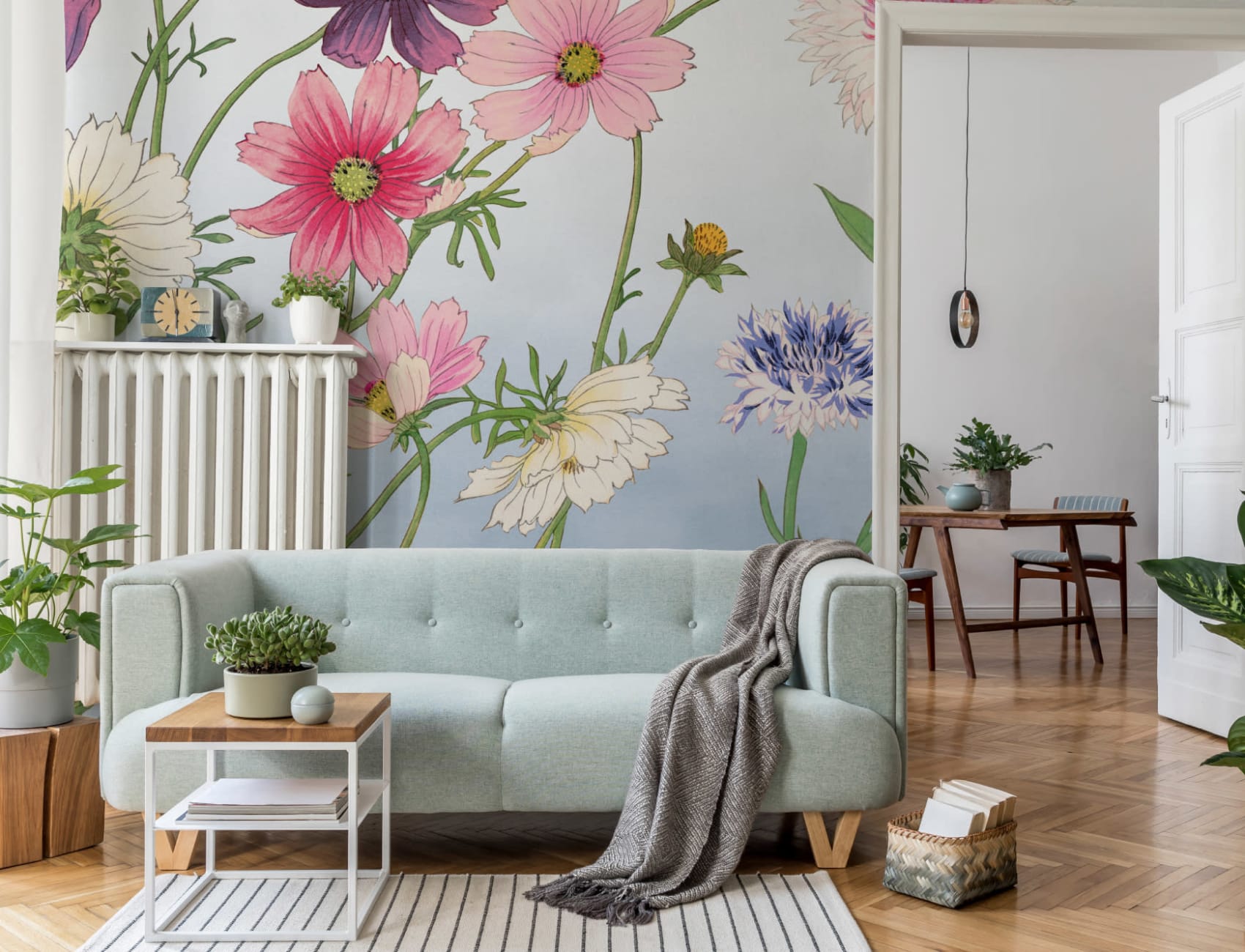 Cosmos aquarelle japonaise murale florale