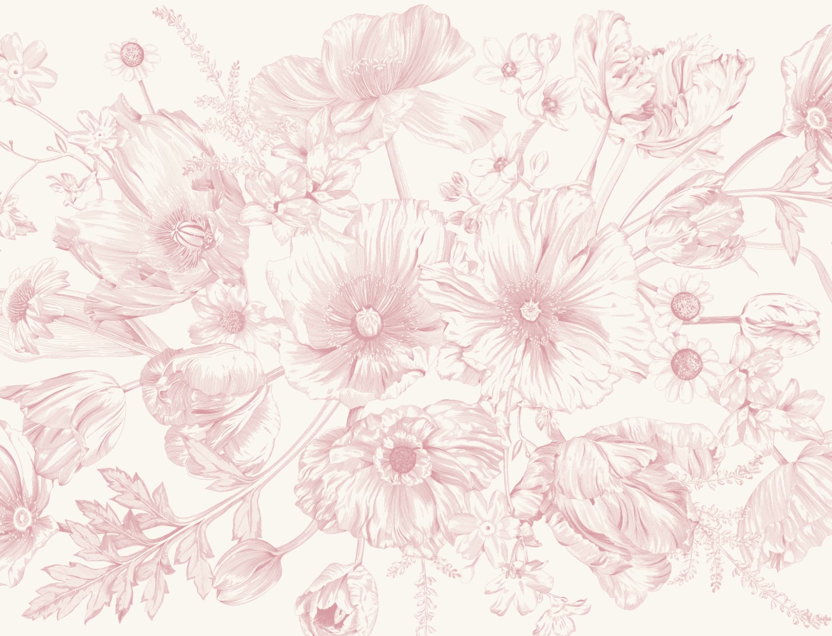 Rosa illustrerad blommig bukett mural-tapeter