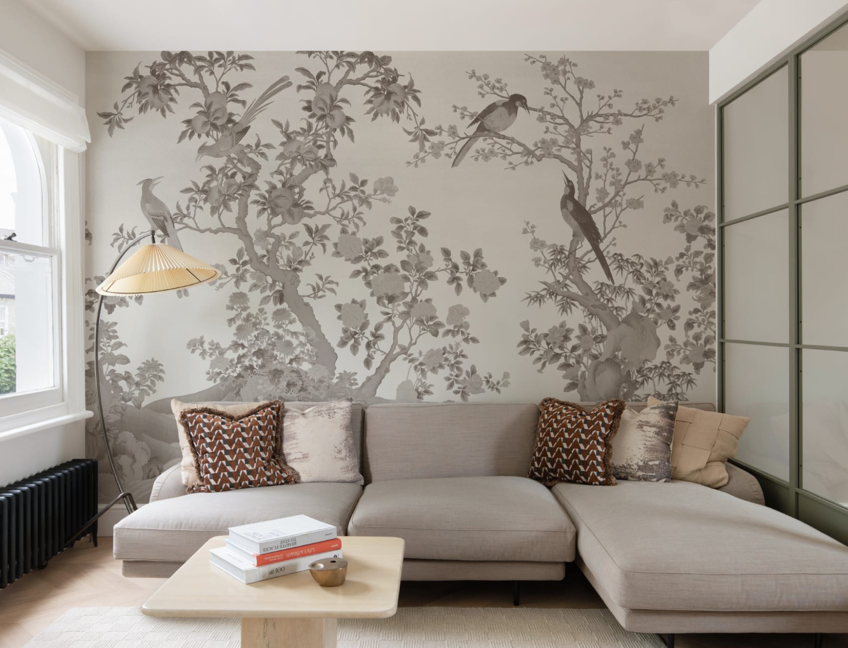 Bej Chinoiserie Vintage Garden Scene murale