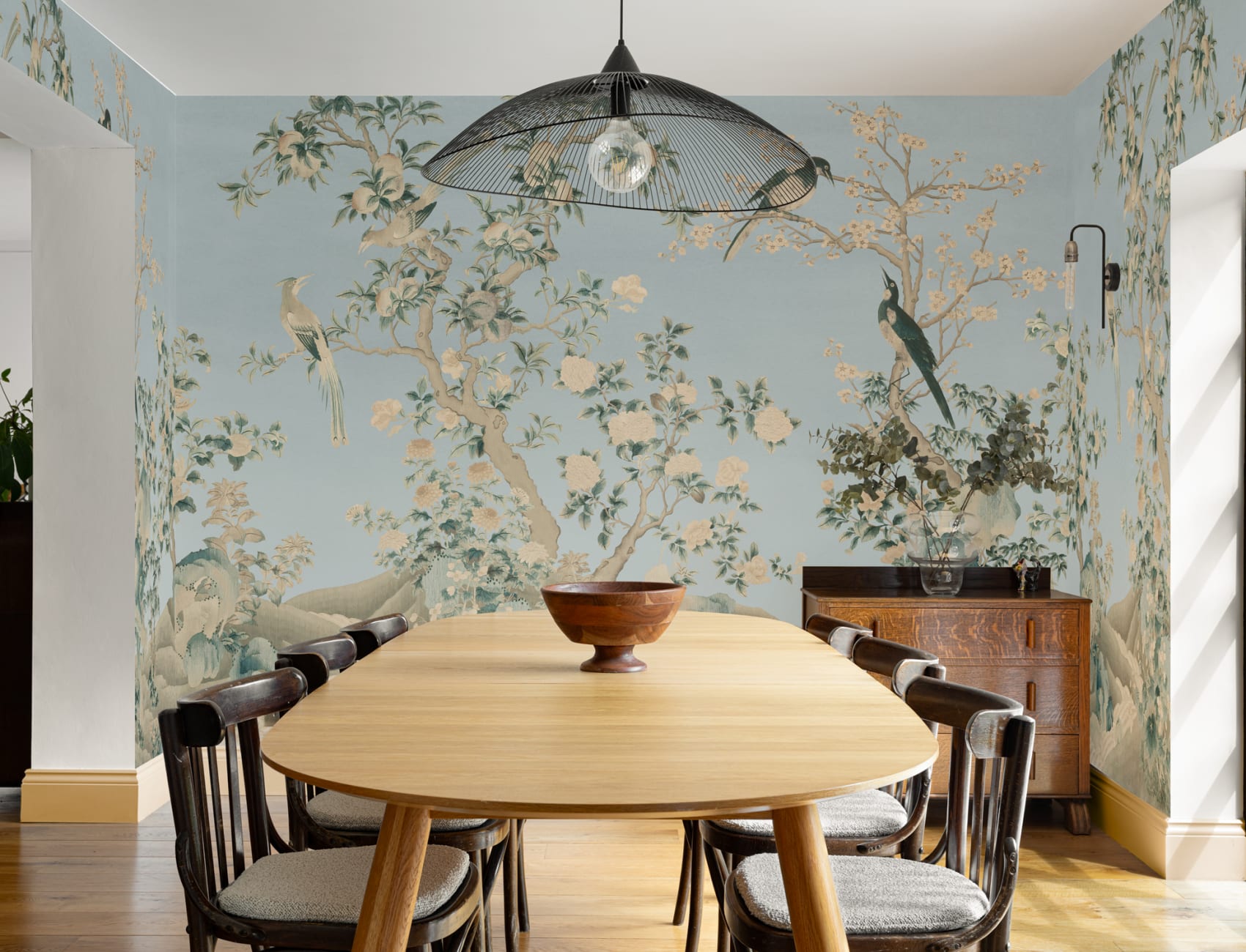 Albastru Chinoiserie Vintage Garden Scene murale