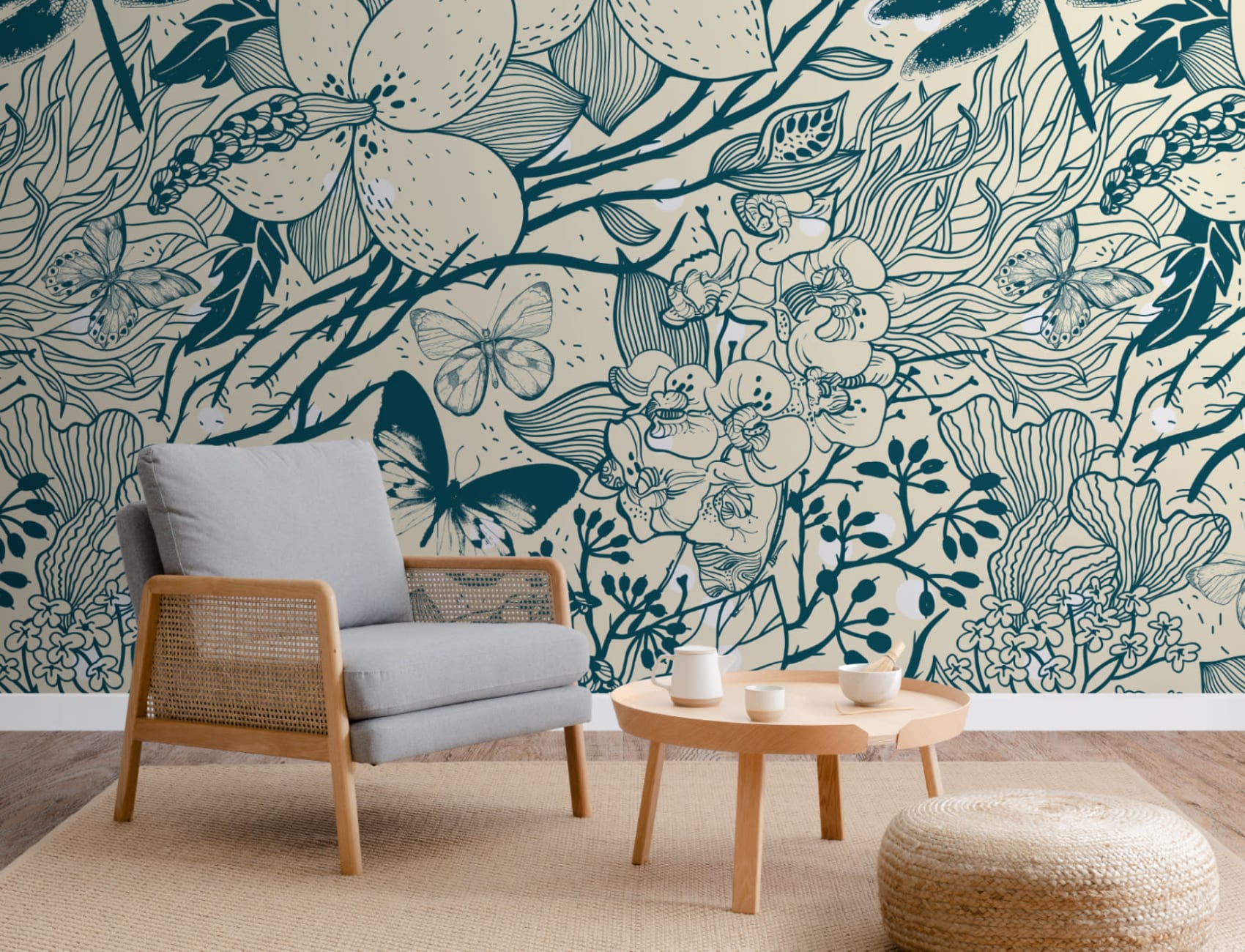 Blue Insect Pattern Wallpaper Mural
