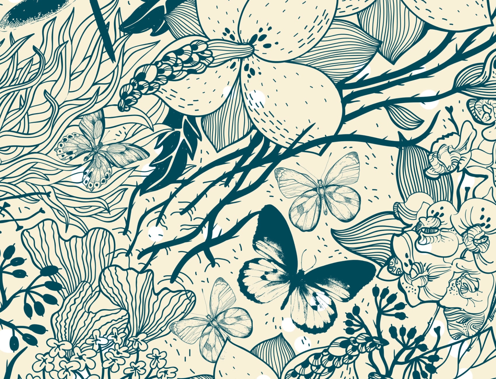 Blue Insect Pattern Wallpaper Mural