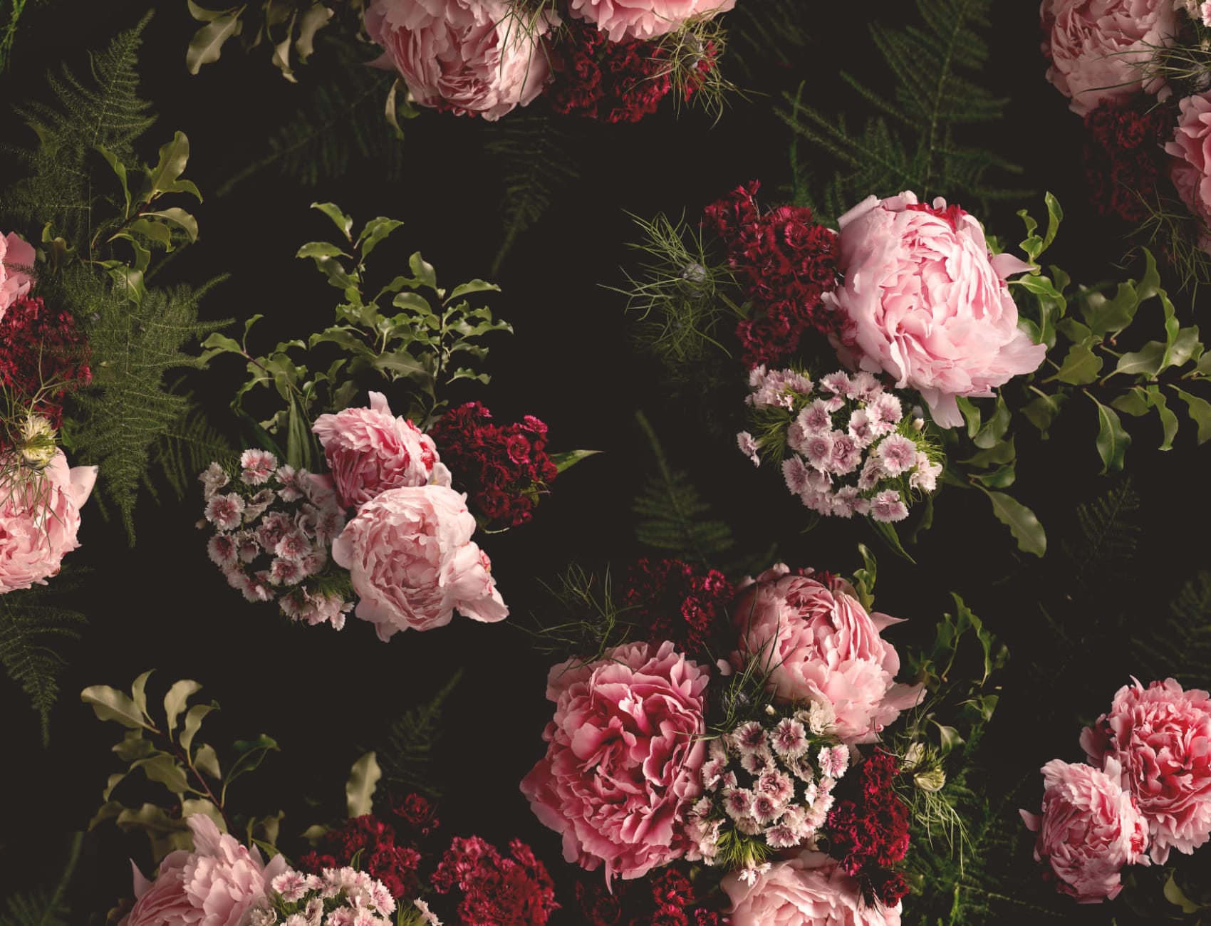 Pink & Black Dark Moody Floral Pattern Wallpaper Mural