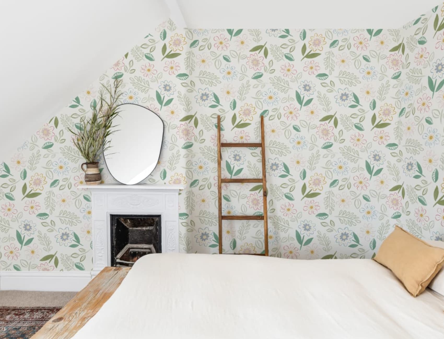 Pastel Floral Block Print Wallpaper