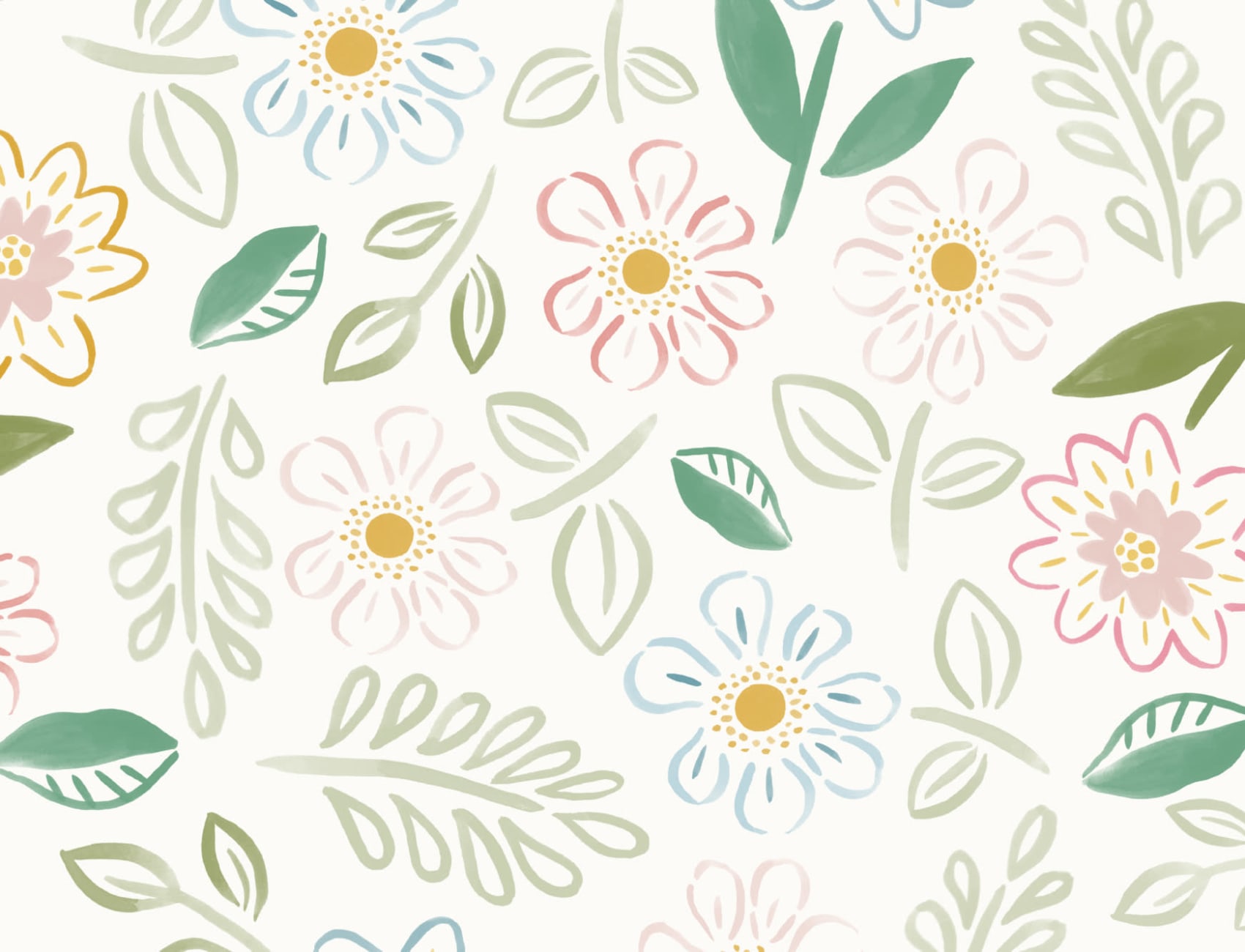 Pastel Floral Block Print Wallpaper