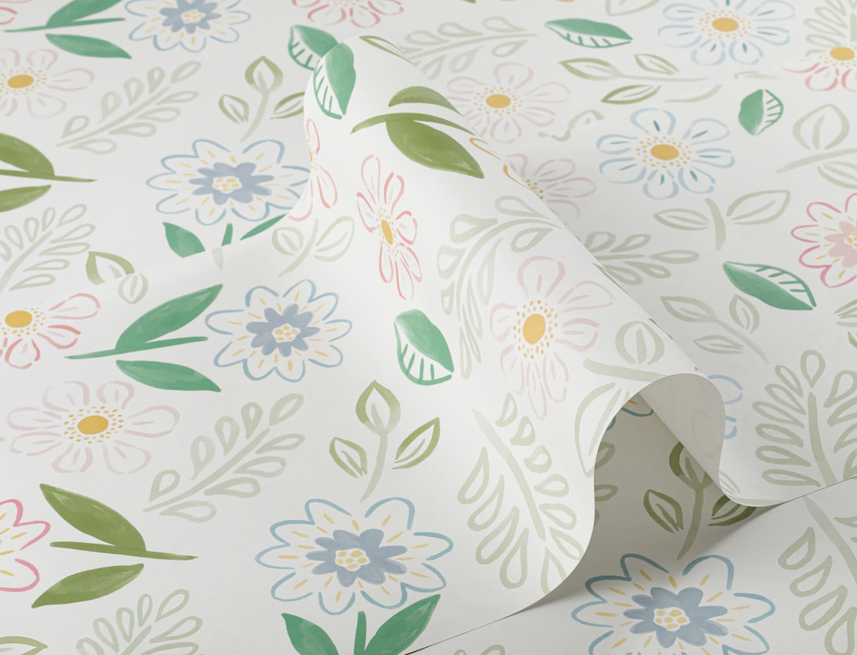 Pastel Floral Block Print Wallpaper