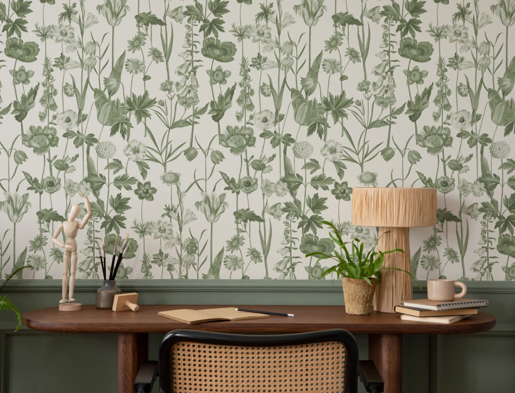White Illustrated Wildflower Wallpaper