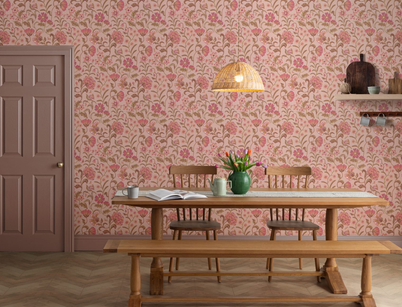 Pink Vintage Floral Wallpaper