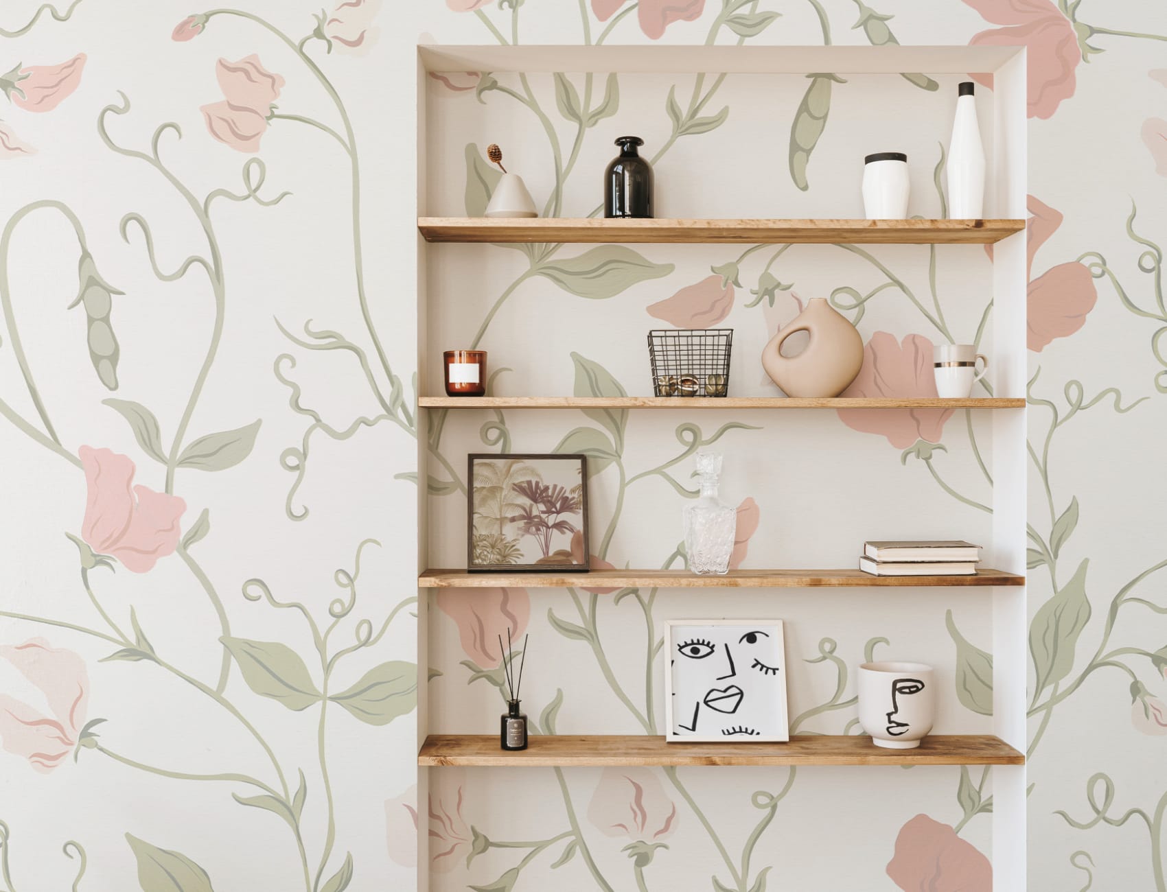 Pink Sweet Pea Floral & Vines Mural