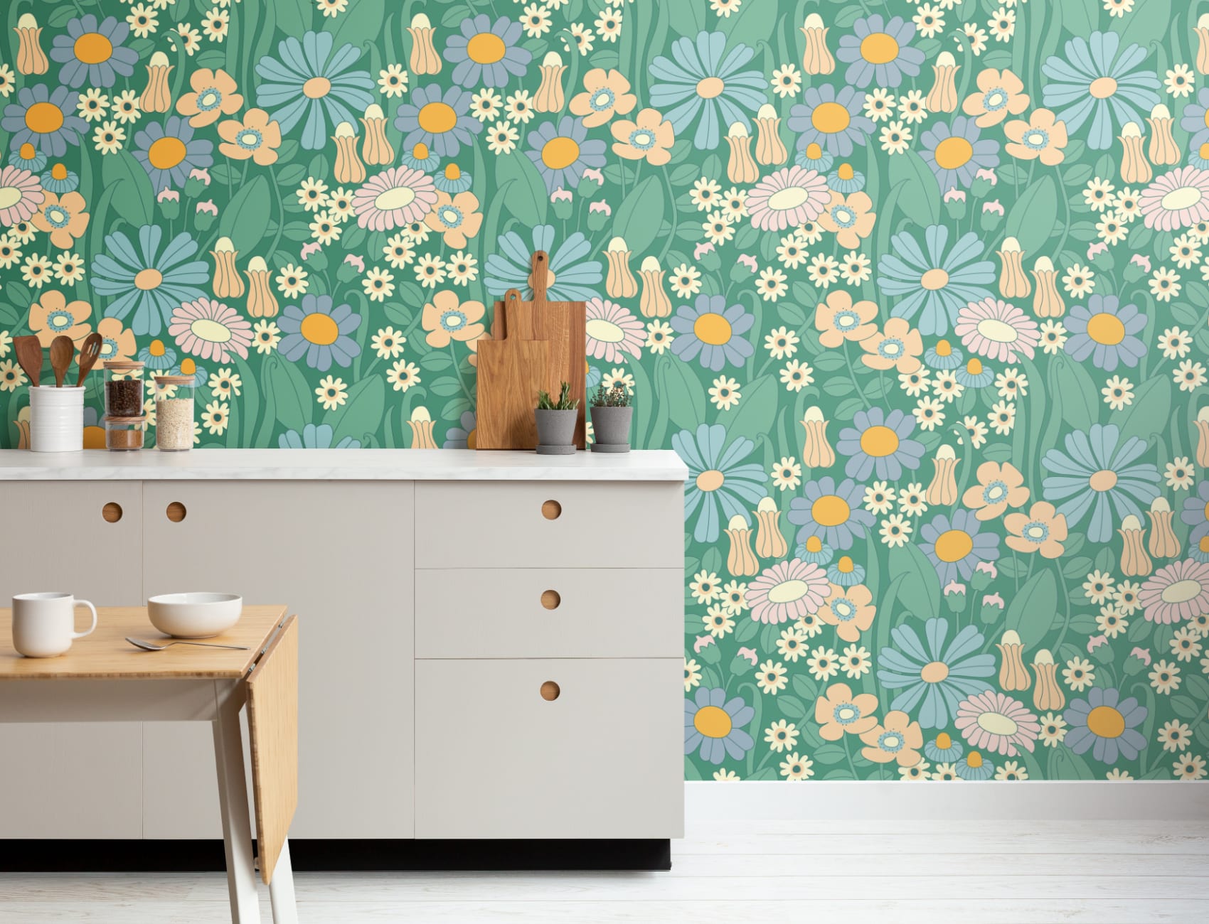 Papier peint panoramique d'Elizabeth Olwen Groovy Meadow Green