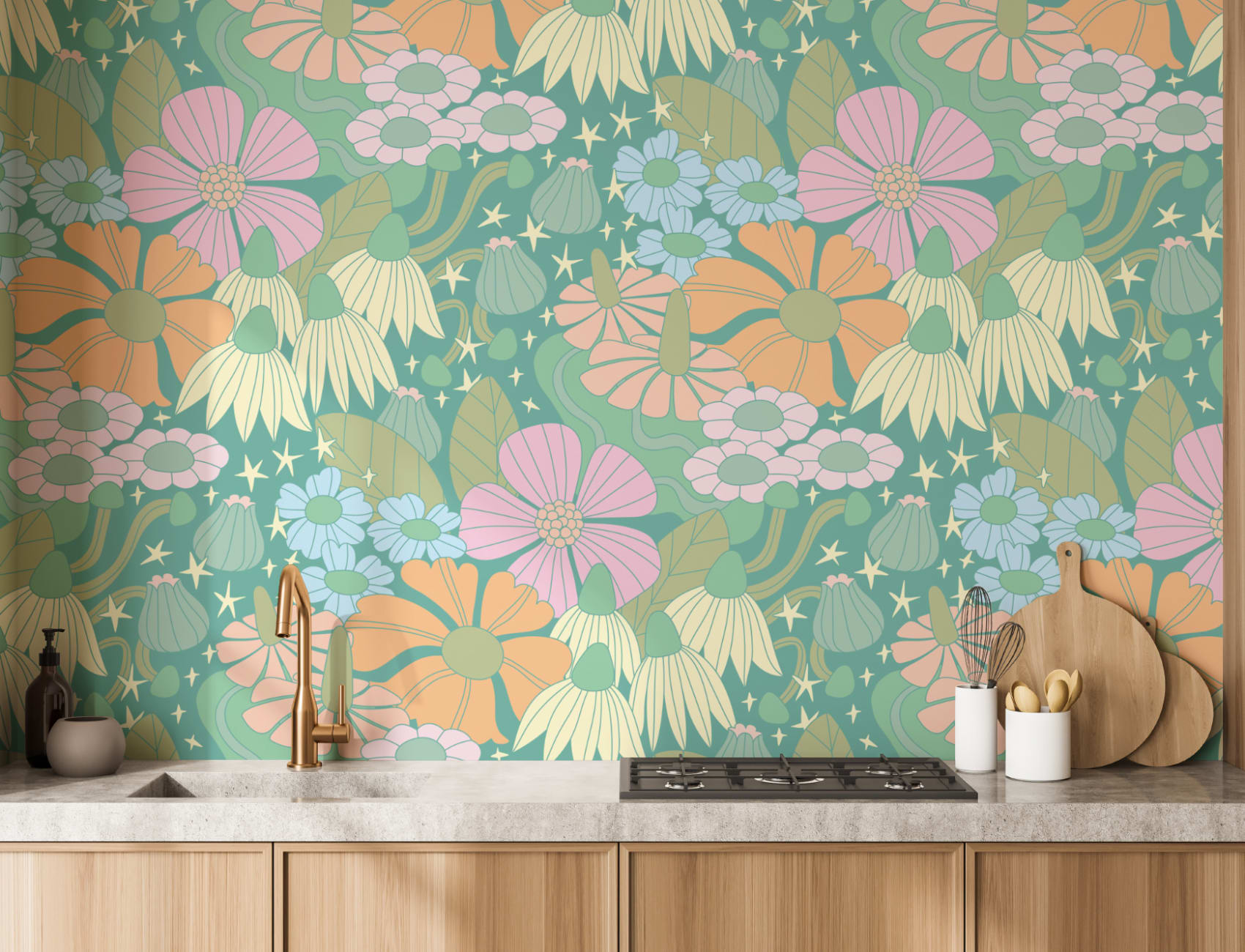 Elizabeth Olwen Cosmic Floral Green Mural