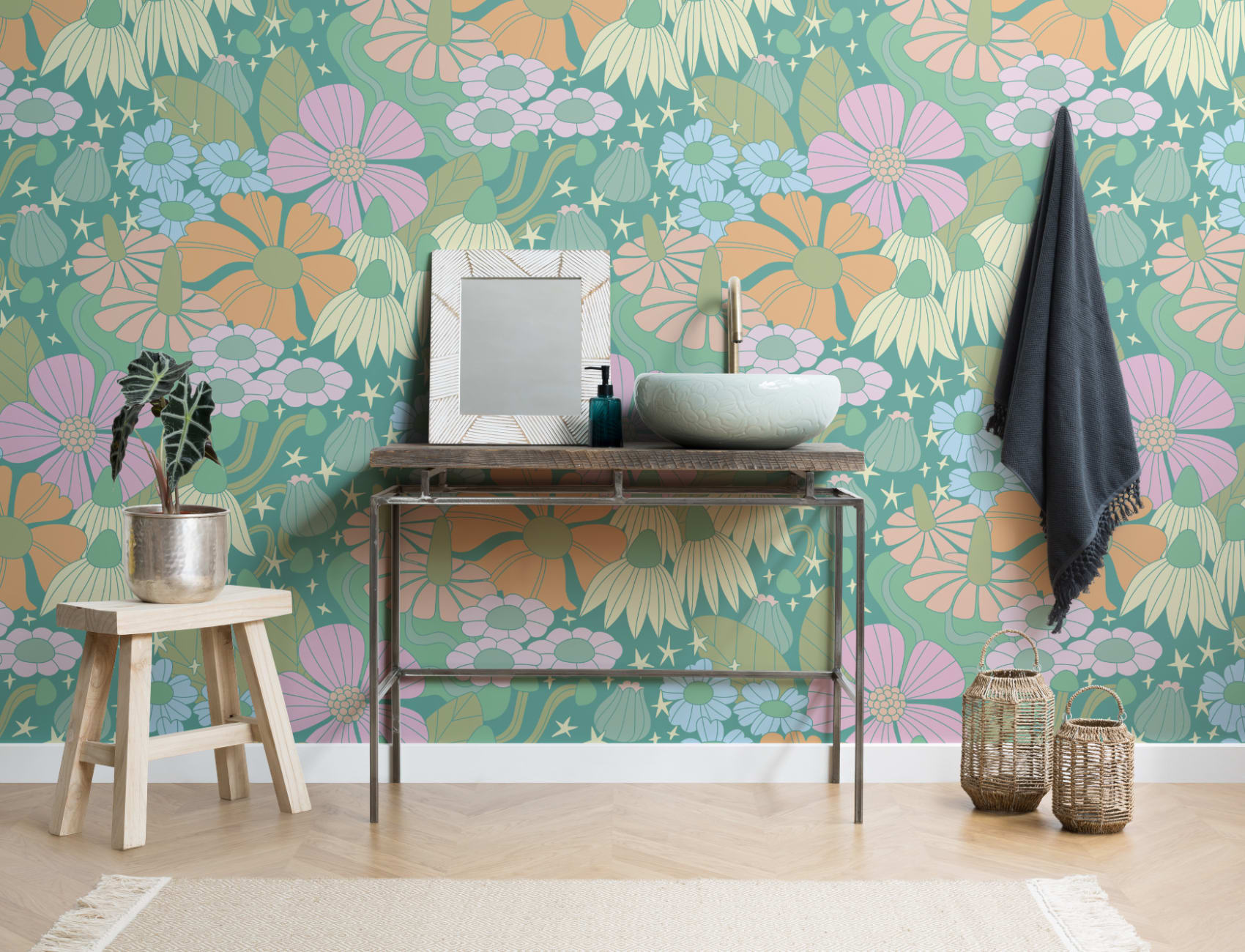 Elizabeth Olwen Cosmic Floral Green Mural