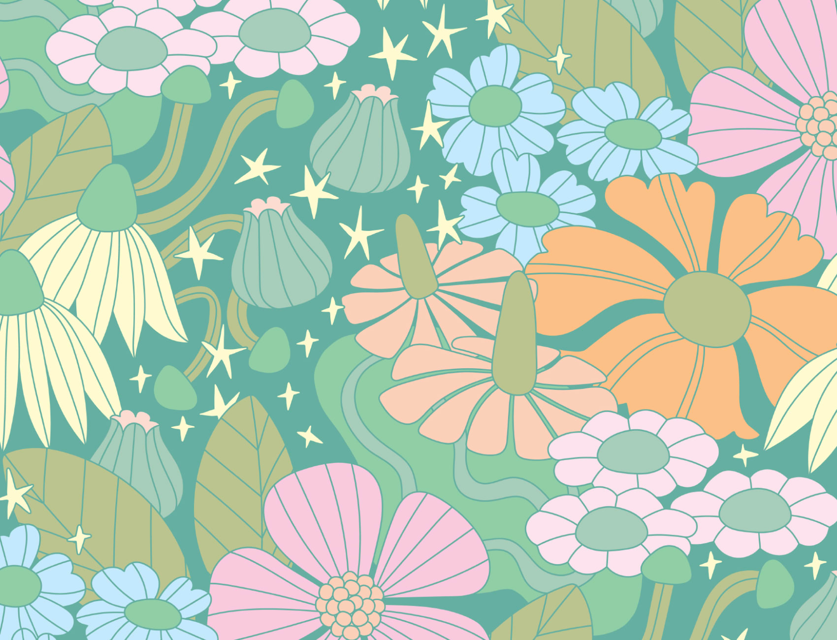 Elizabeth Olwen Cosmic Floral Green Mural