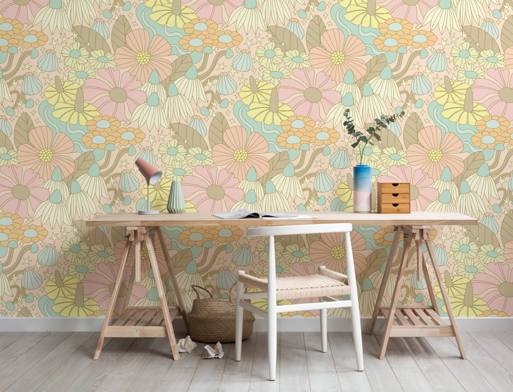 Elizabeth Olwen Cosmic Floral Pastel Murale