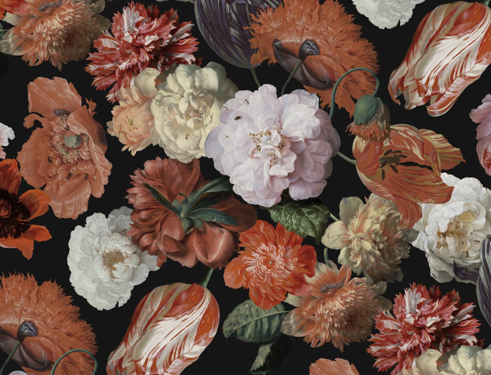 Red Painted Large Scale Floral Mural