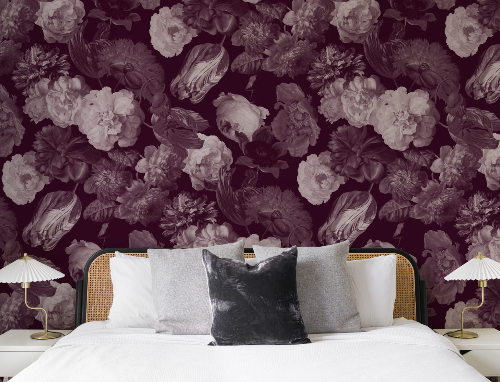 Plum Painted Large Scale Floral Mural
