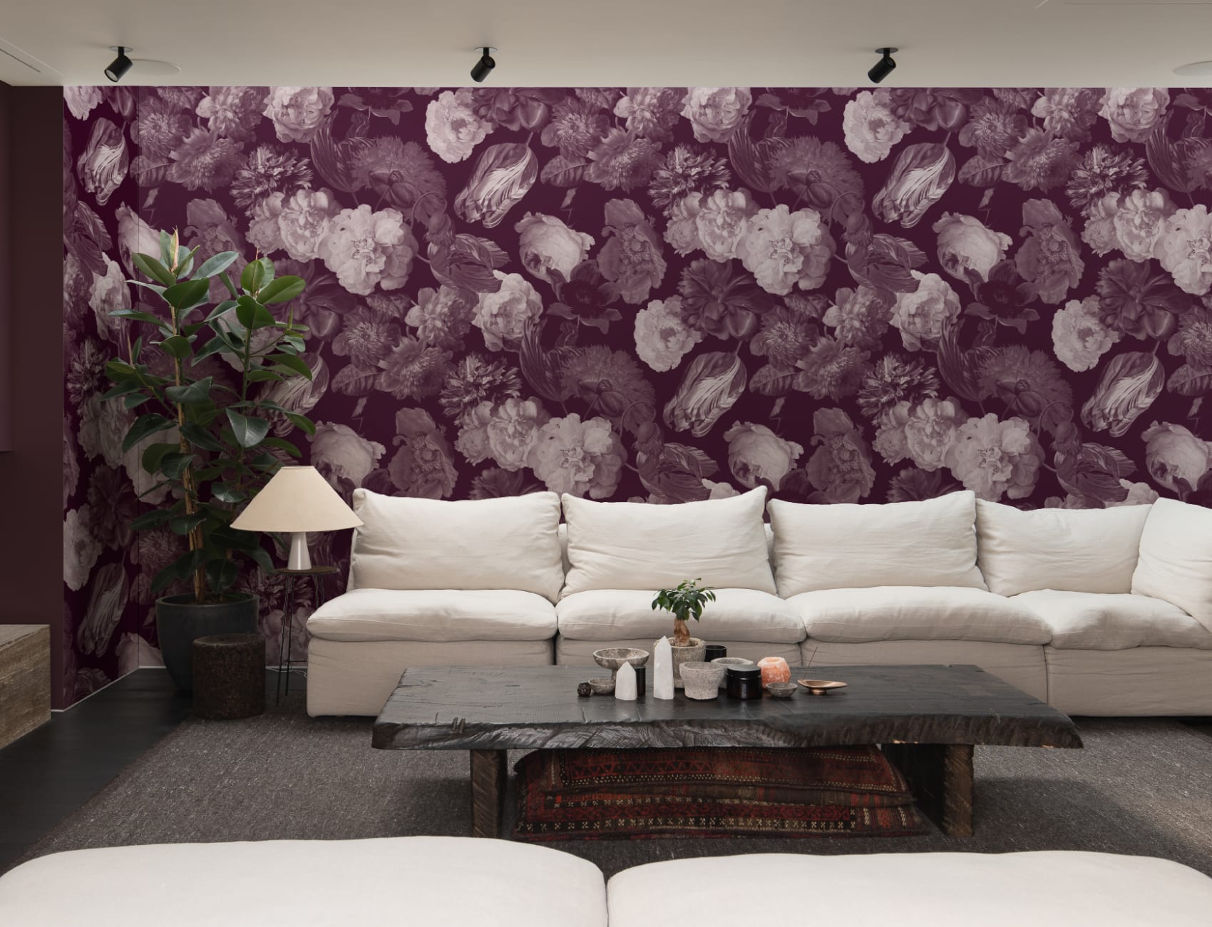 Plum Painted Large Scale Floral Mural