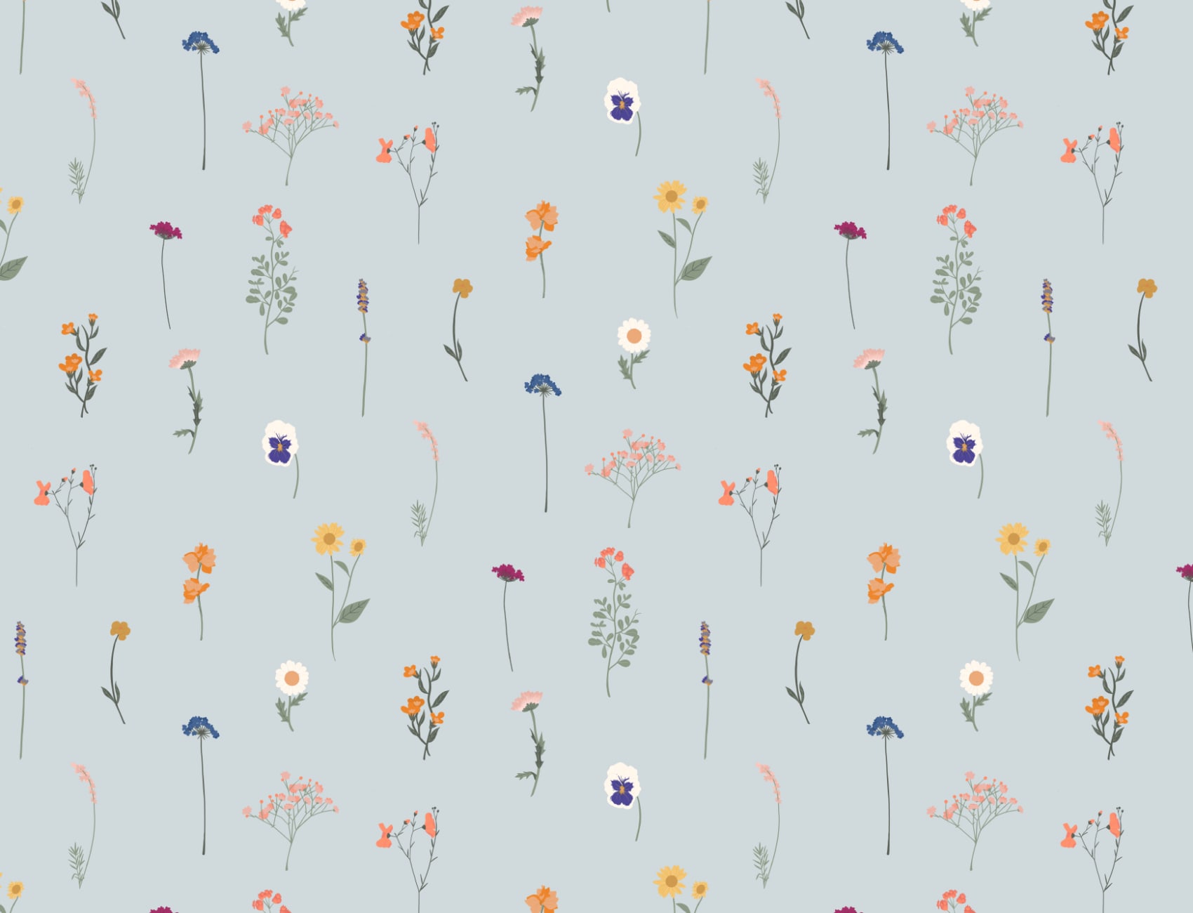 Blue Pressed Flower Wallpaper
