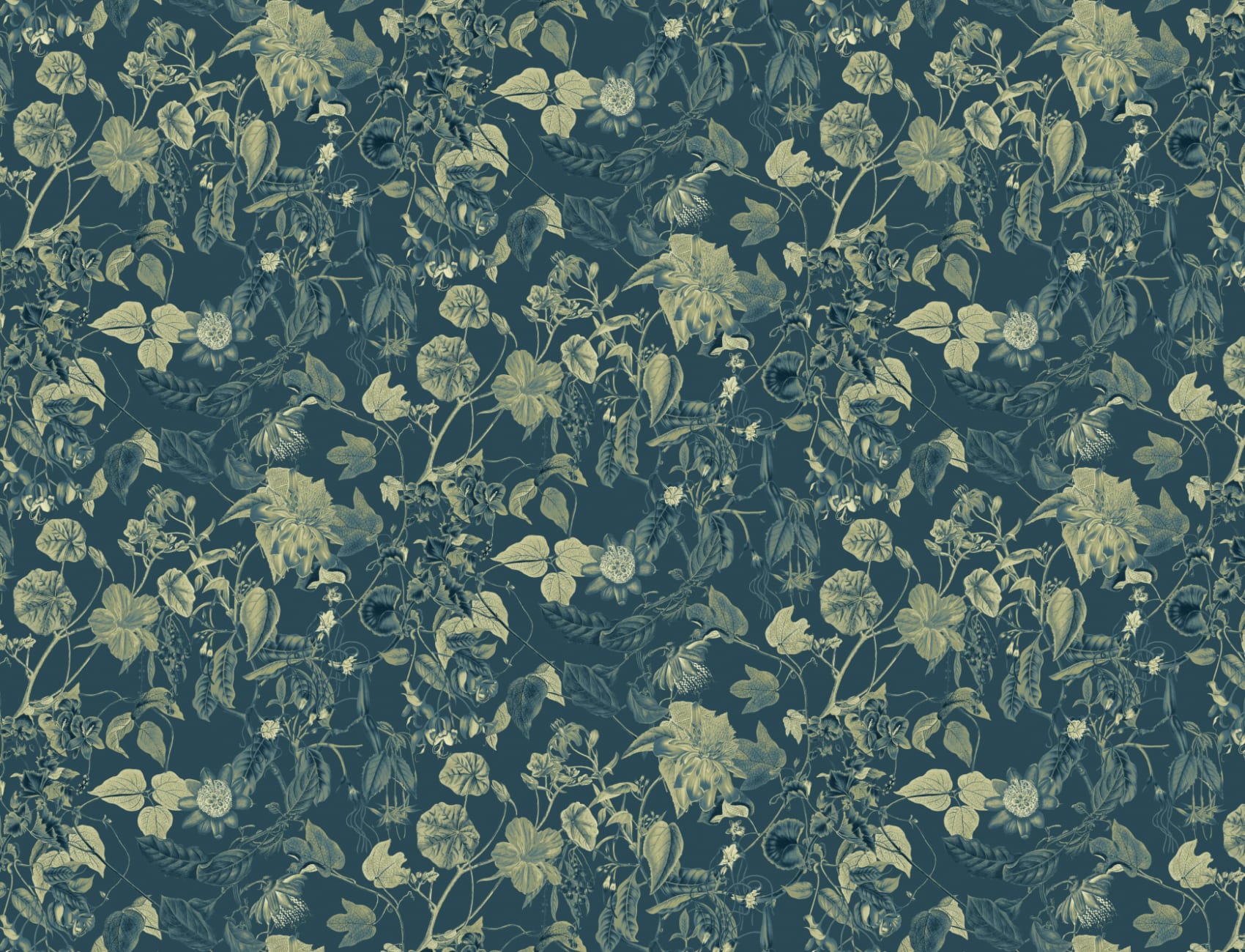 Carta da parati floreale botanica tonale in blu