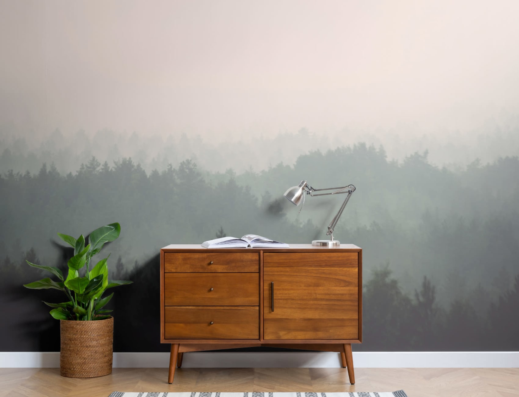 Peach & Green Pastel Ombre Forest Wallpaper Mural