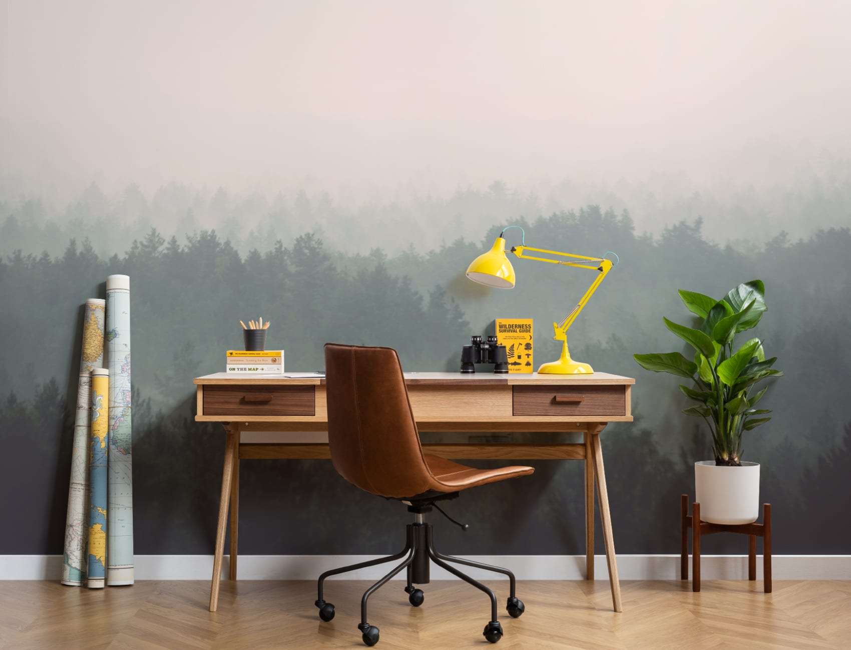 Peach & Green Pastel Ombre Forest Wallpaper Mural