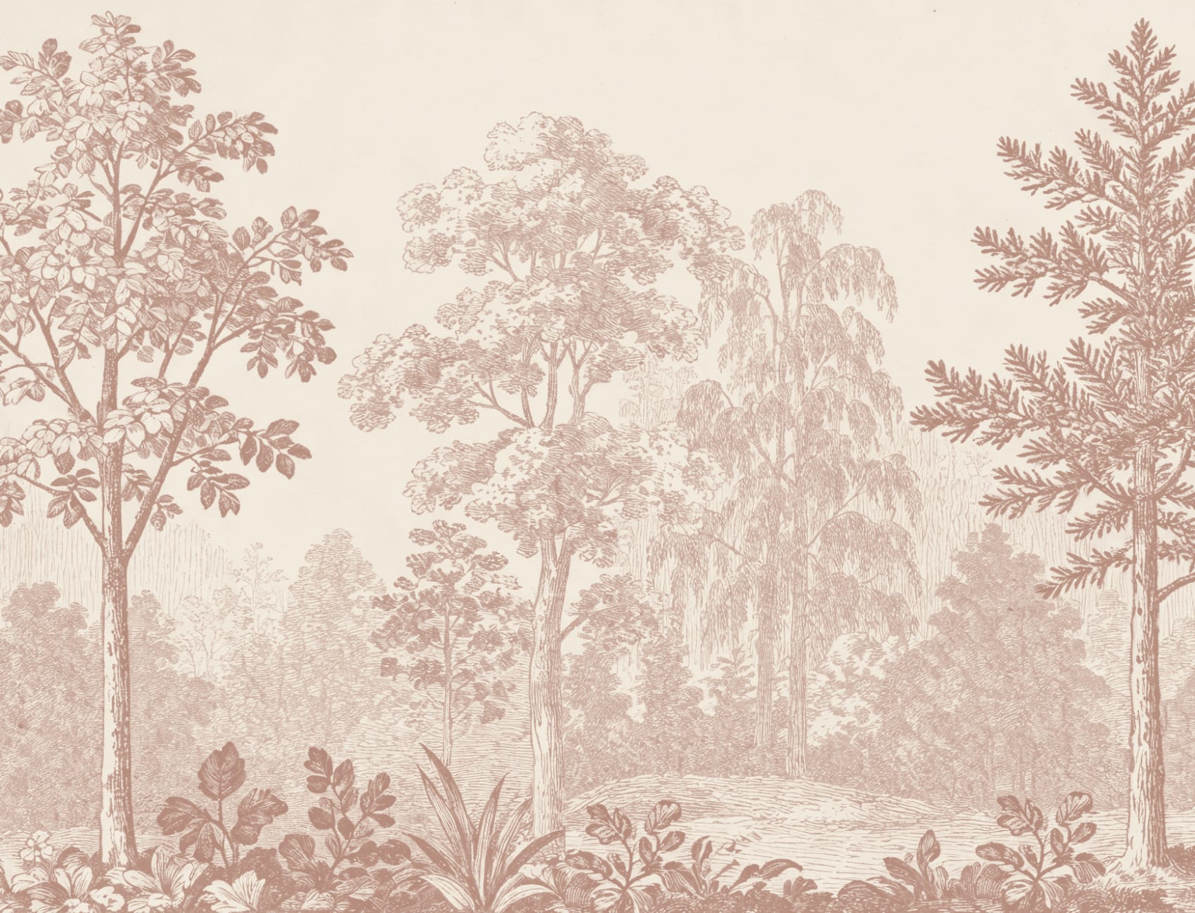 Warm Sepia Botanical Woodland Scene Wall Mural