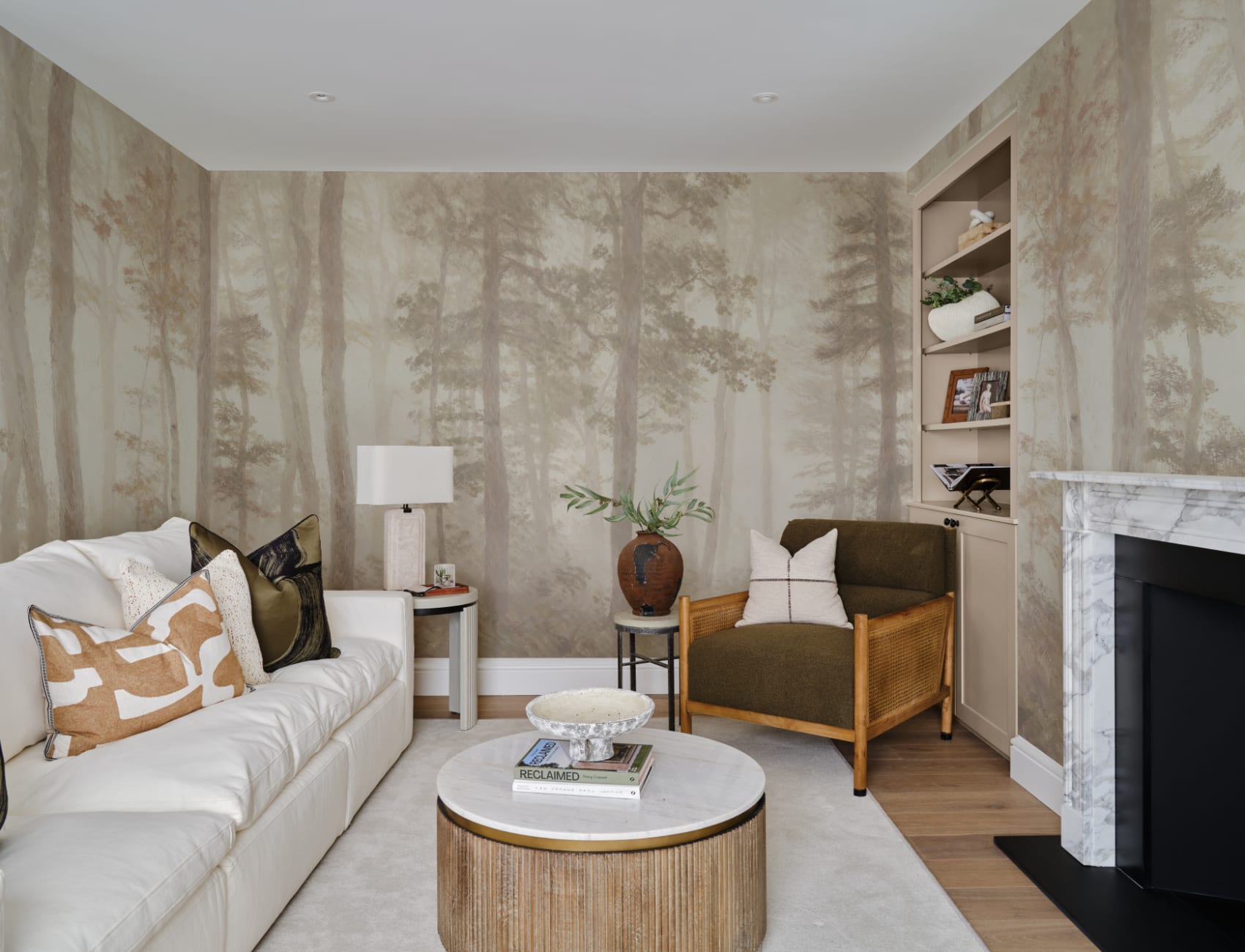 Neutral Forest Serenity Nature Mural With Soft Tones