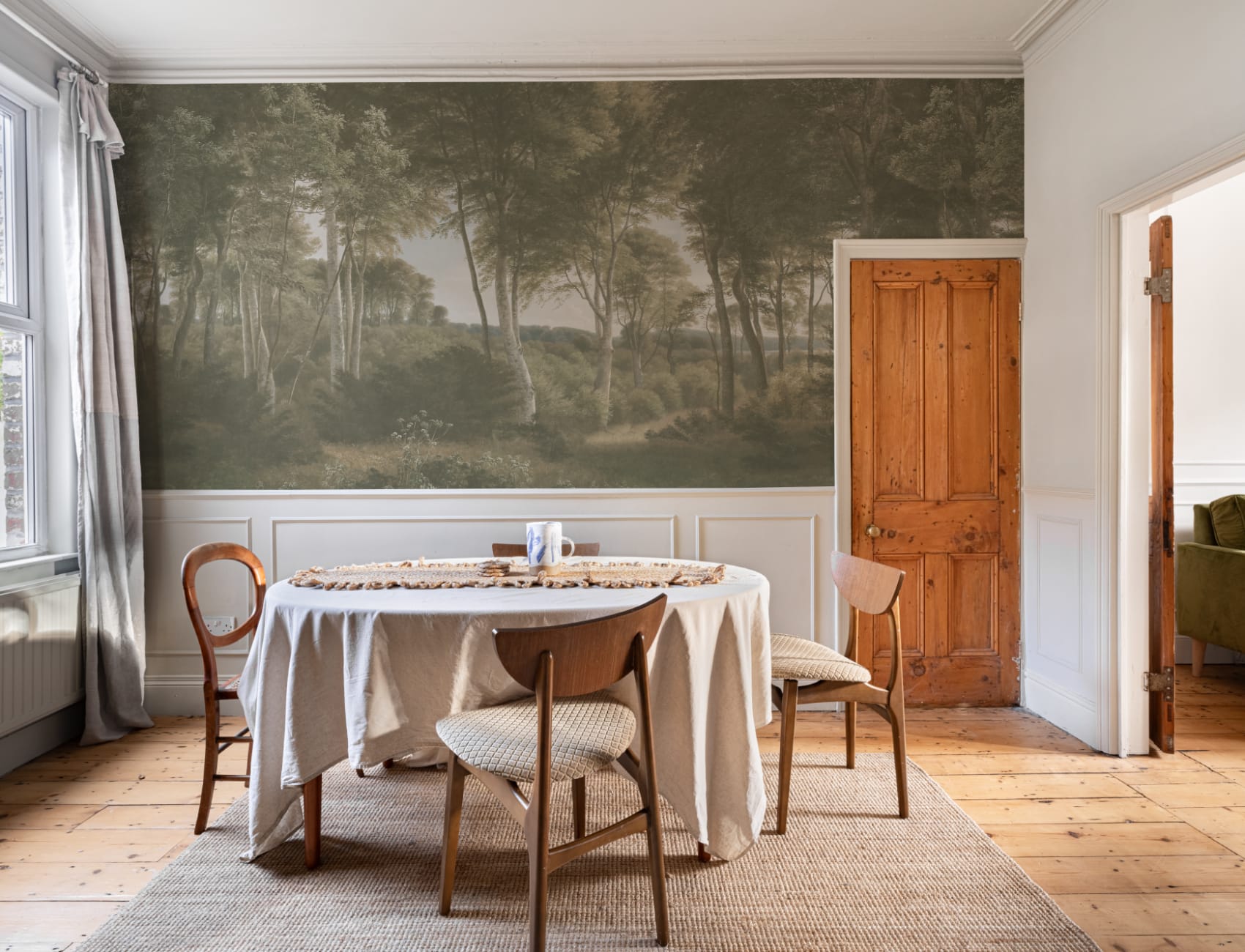 Lysegrønt landskapsmaleri av fototapet