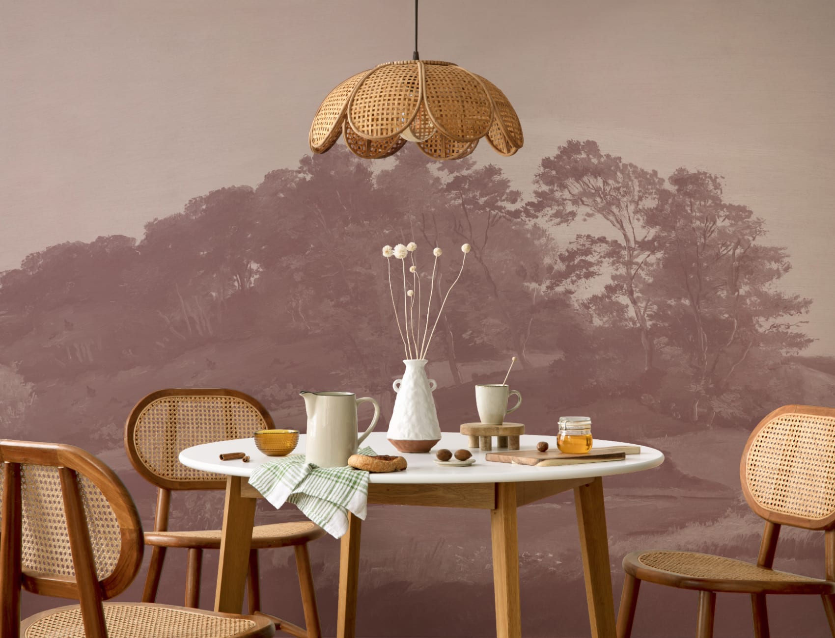 Pink Danish Hills Landscape Painting Mural