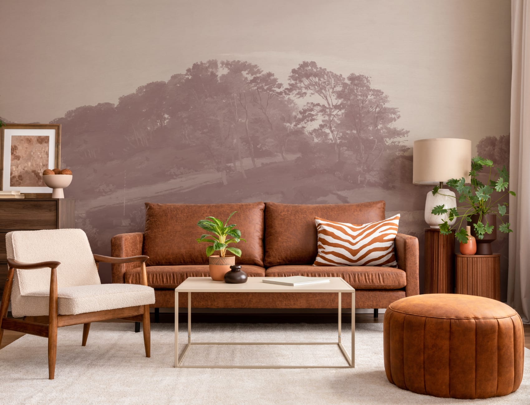 Pink Danish Hills Landscape Painting Mural
