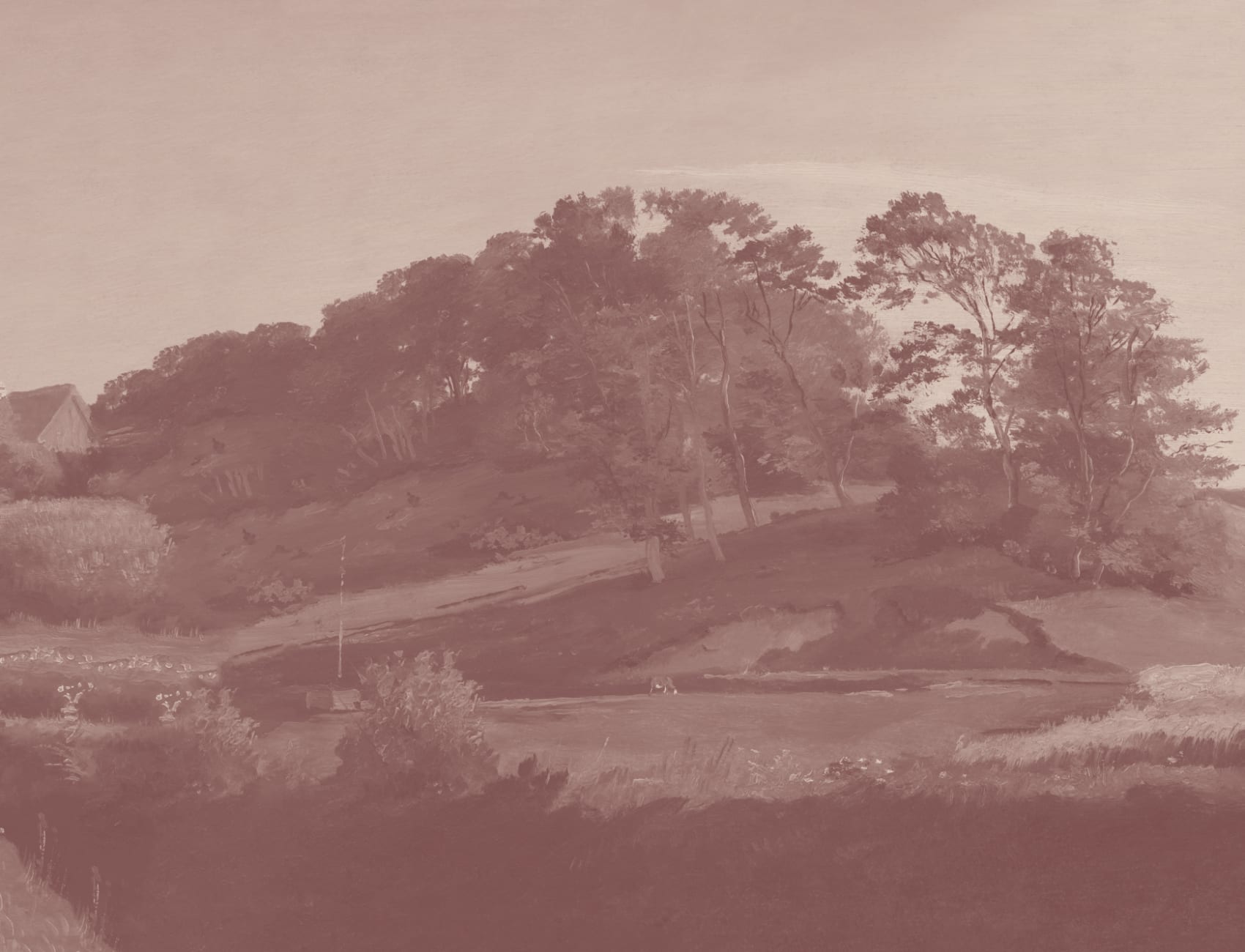 Pink Danish Hills Landscape Painting Mural