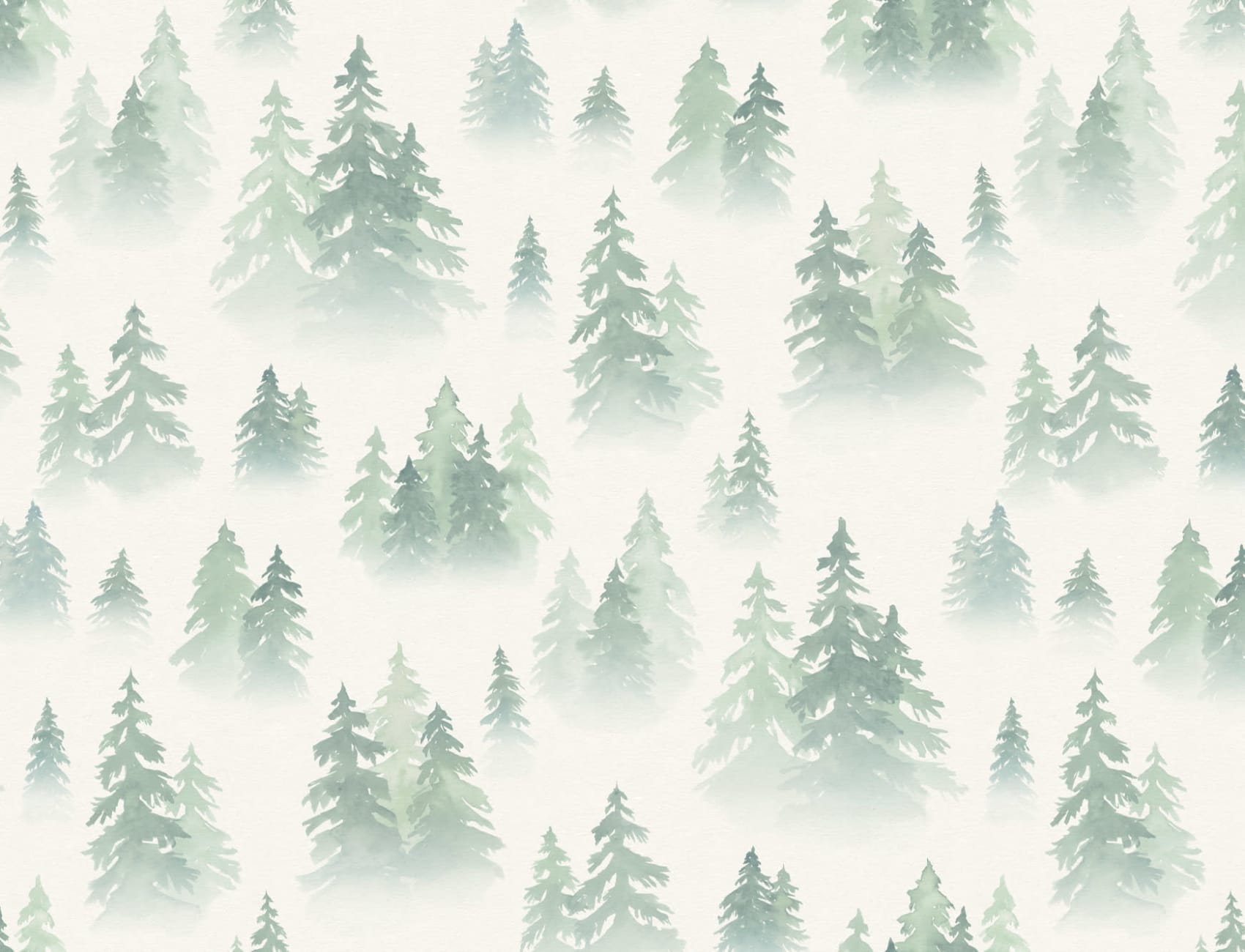 Green Watercolor Birch Tree Forest Wallpaper Mural