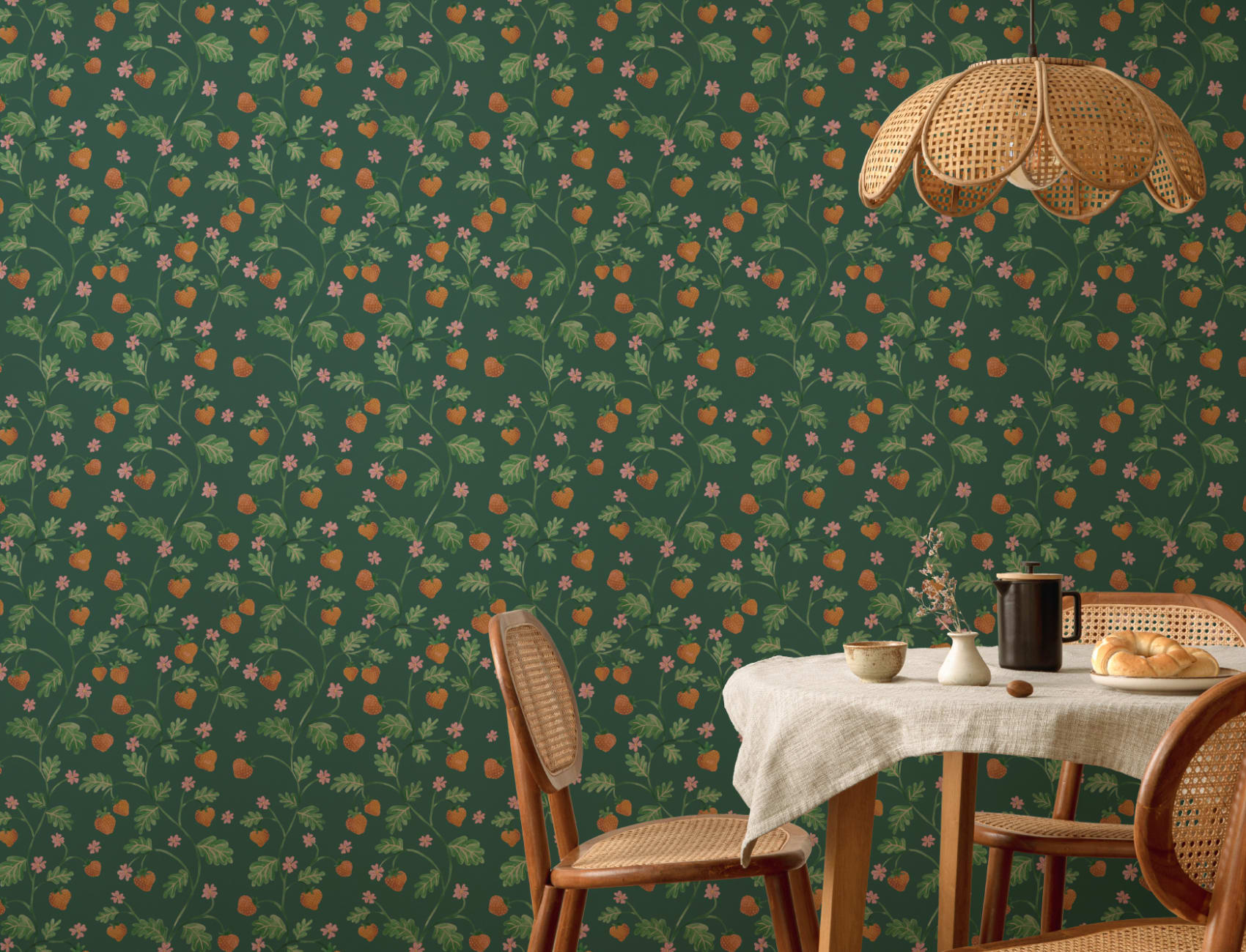 Vihreä Vintage vesivärit Mansikka Foliage tapetti