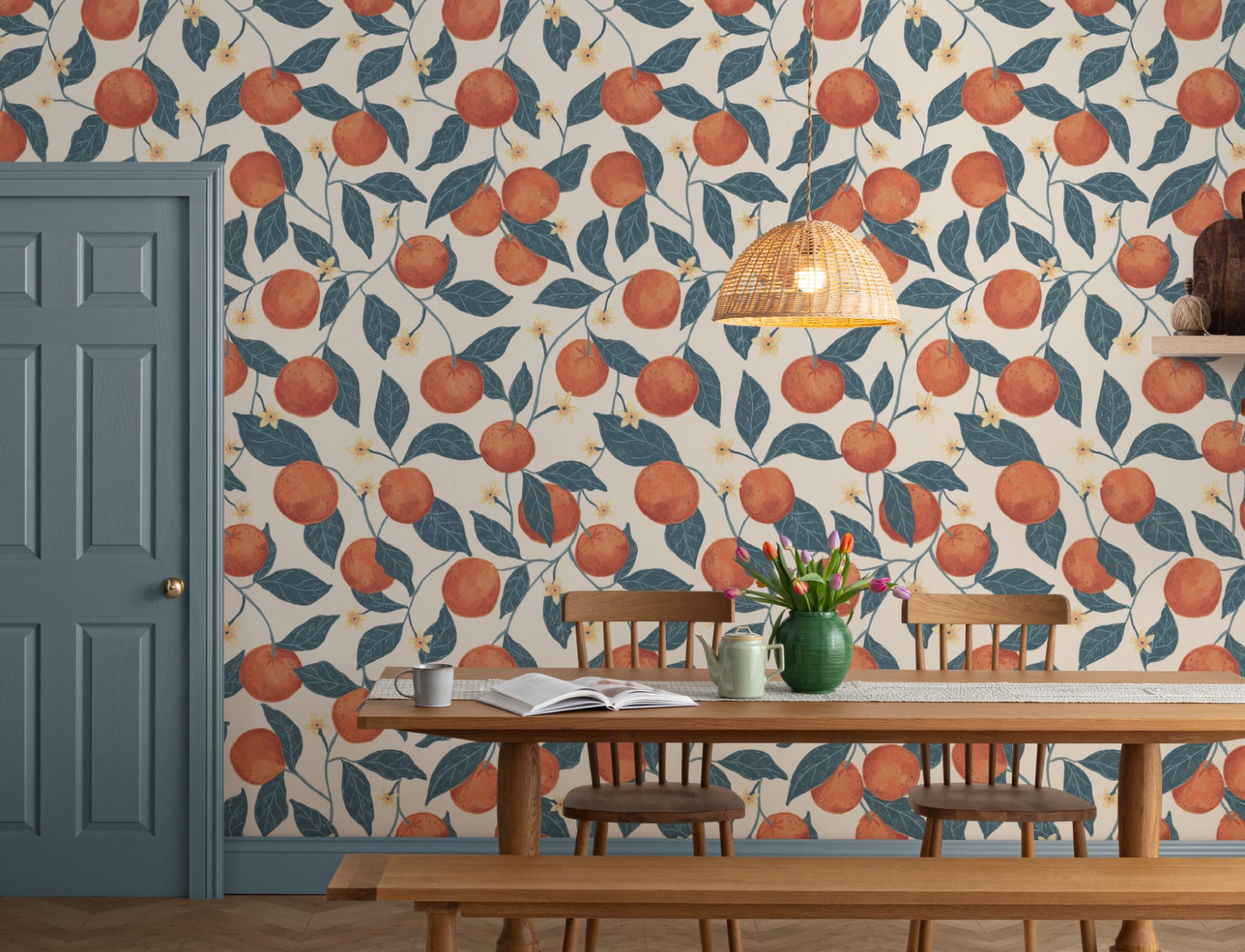 Beige Botanical Oranges Mural