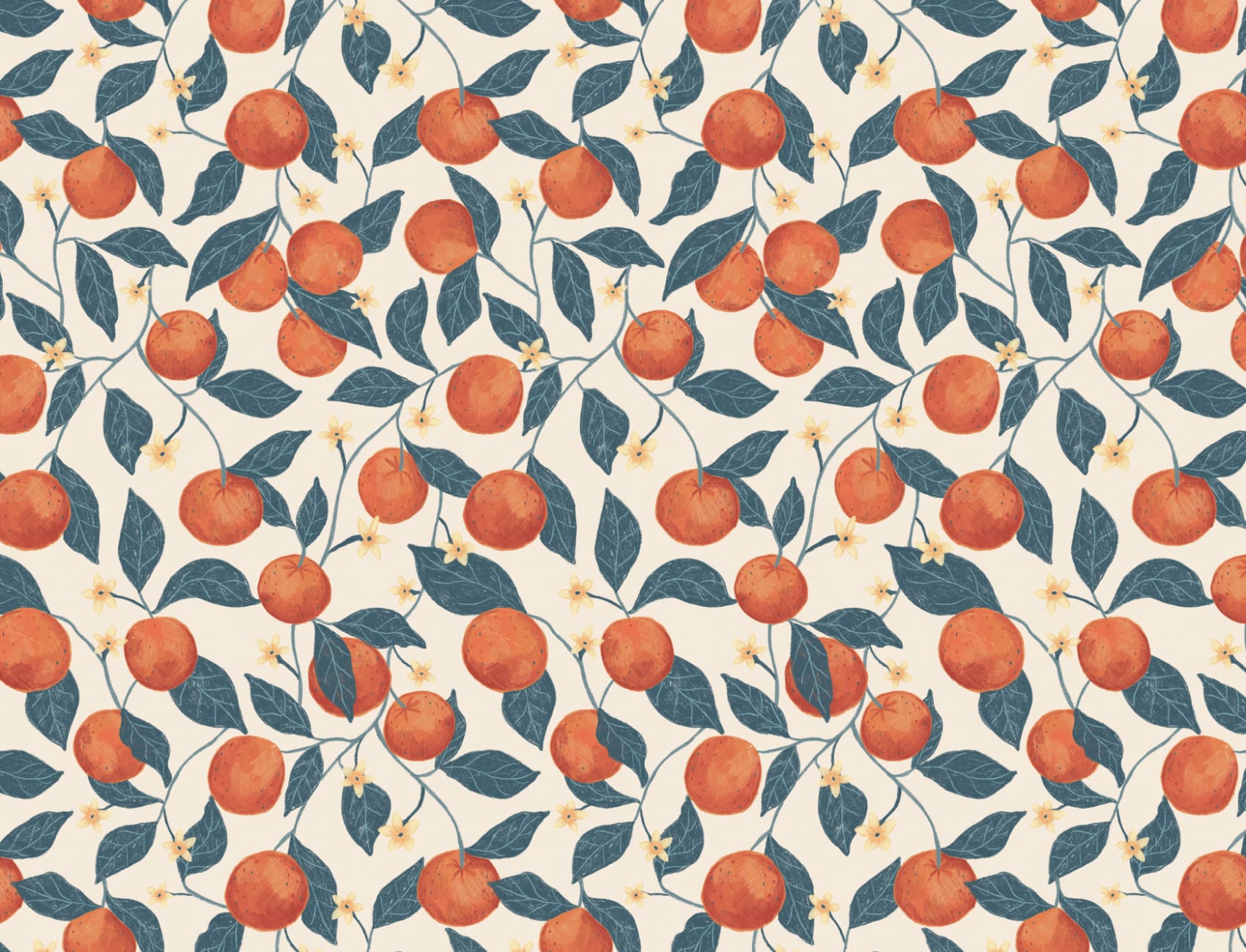Beige Botanical Oranges Mural