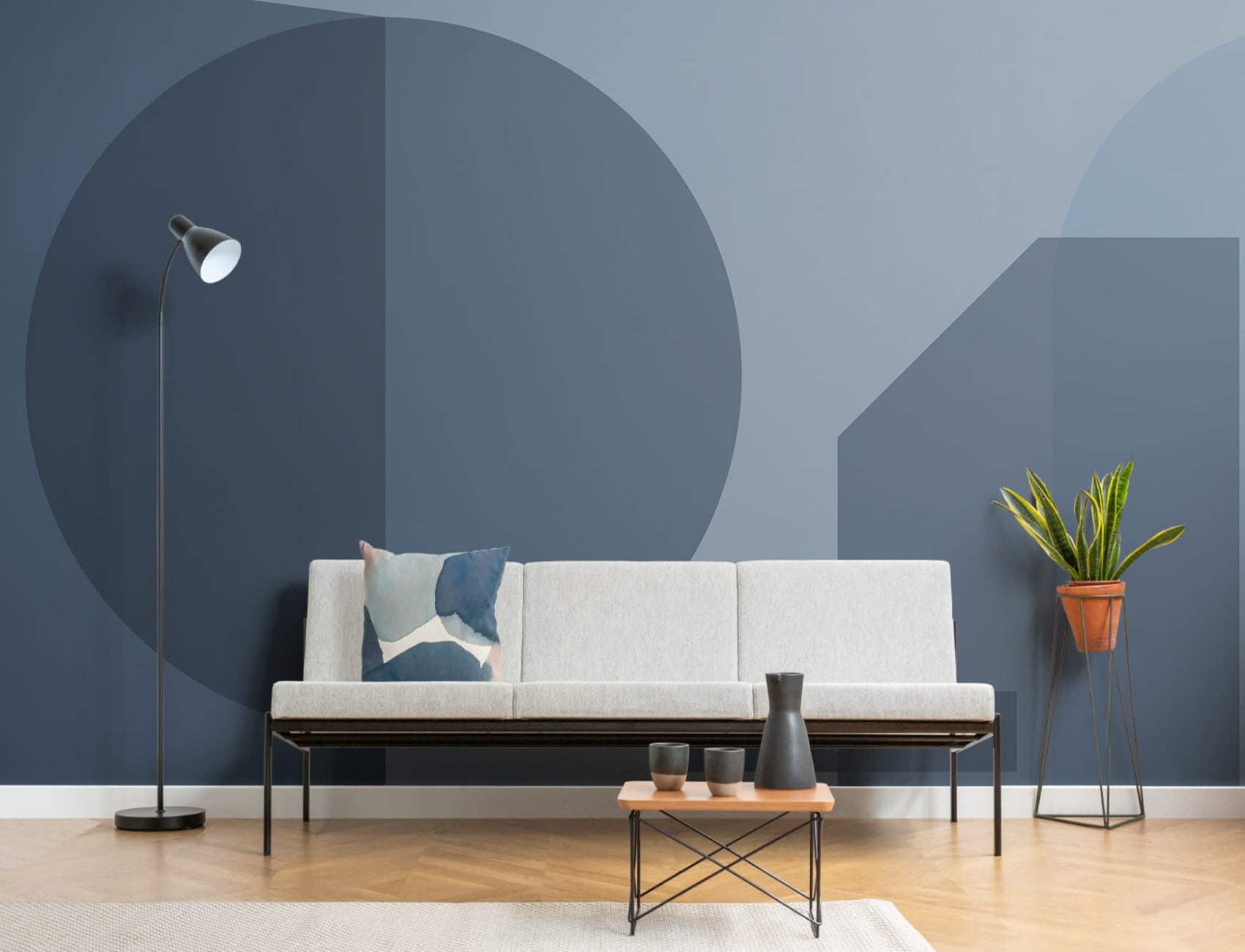 Blue Geometric Shapes Modern Bauhaus Wallpaper Mural