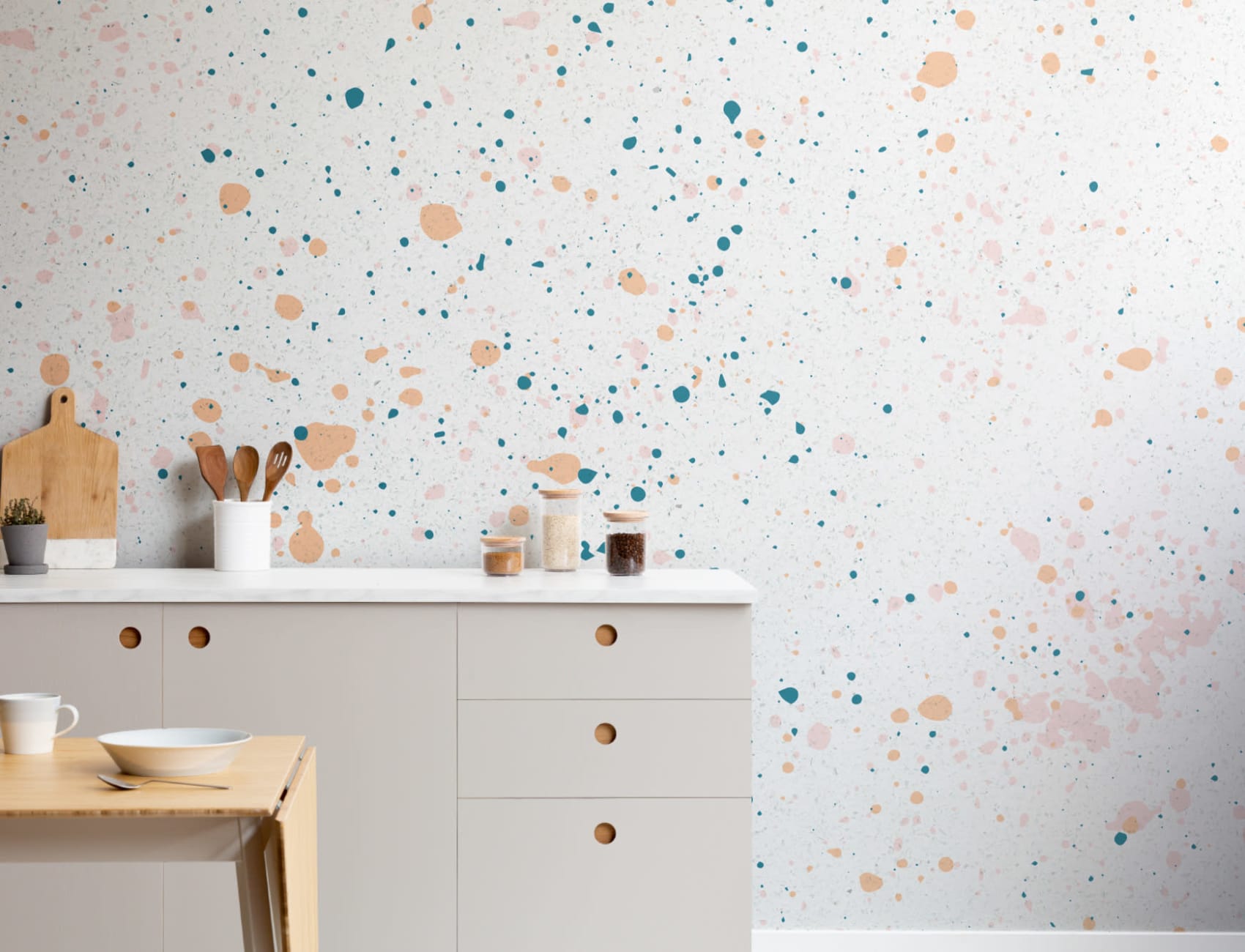 Fun Peach & Green Speckle Wallpaper Mural