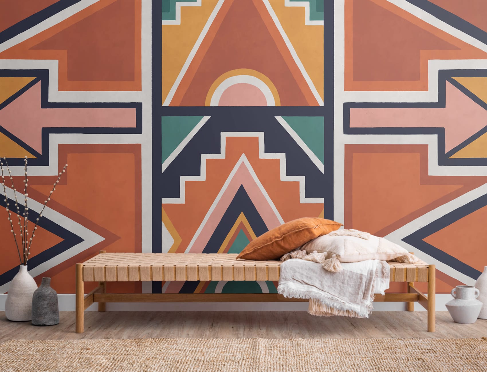 Orange & Blue Ndebele Print African Style Wallpaper Mural
