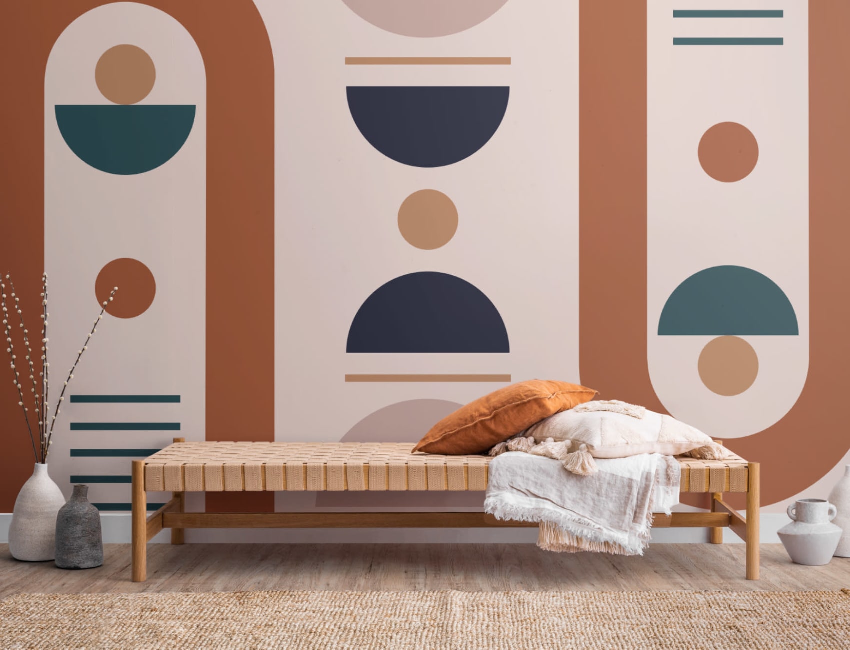 Neutral Mid Century Style Shapes Geometric Wallpaper Mural